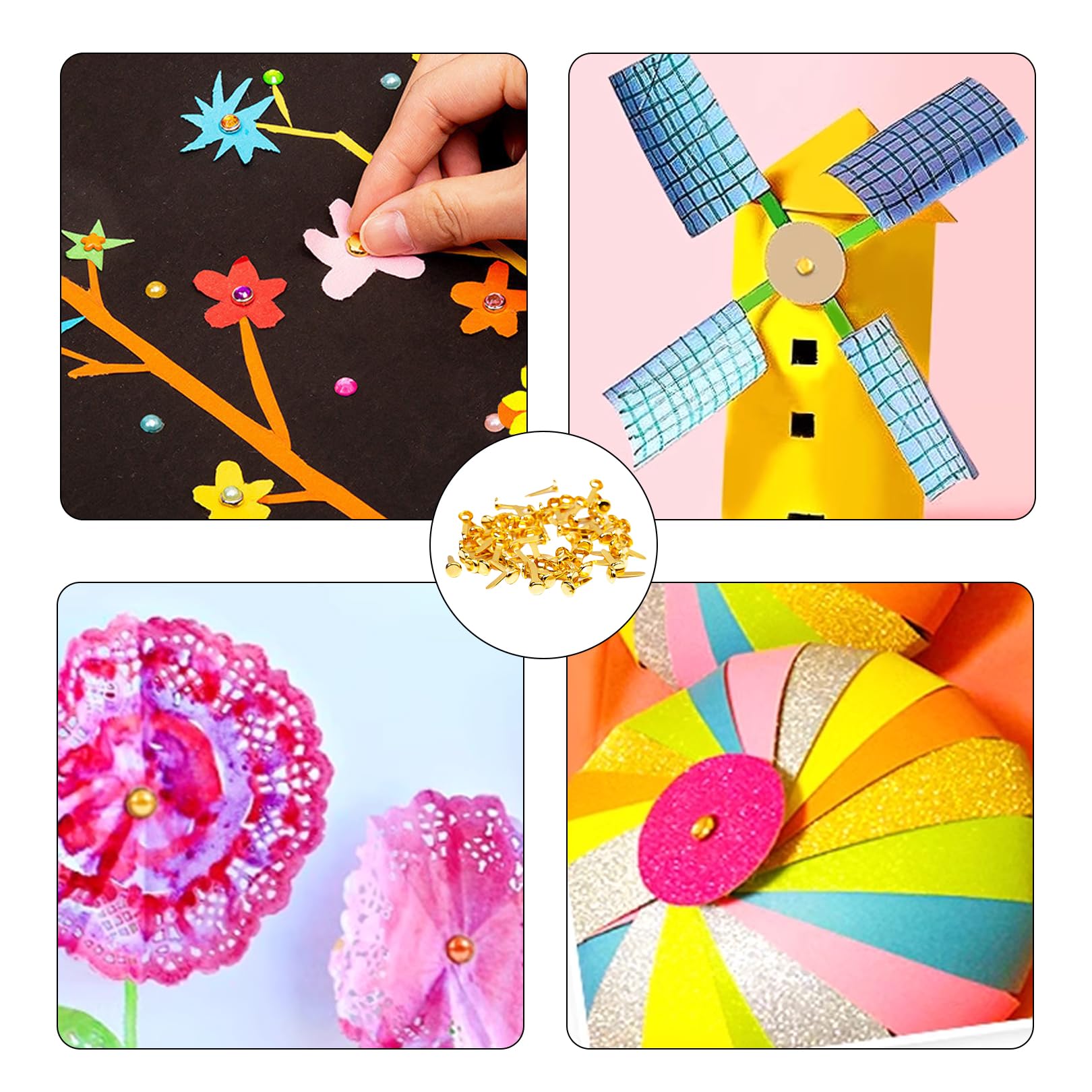 100 Stück Goldene Musterbeutelklammern,Briefklammern,Klammern Metall Rundkopfklammern,Brads Musterklammern für Scrapbooking,Bastelklammern,Büro,Schule,Papier Verschlüsse und Handwerk DIY Projekte