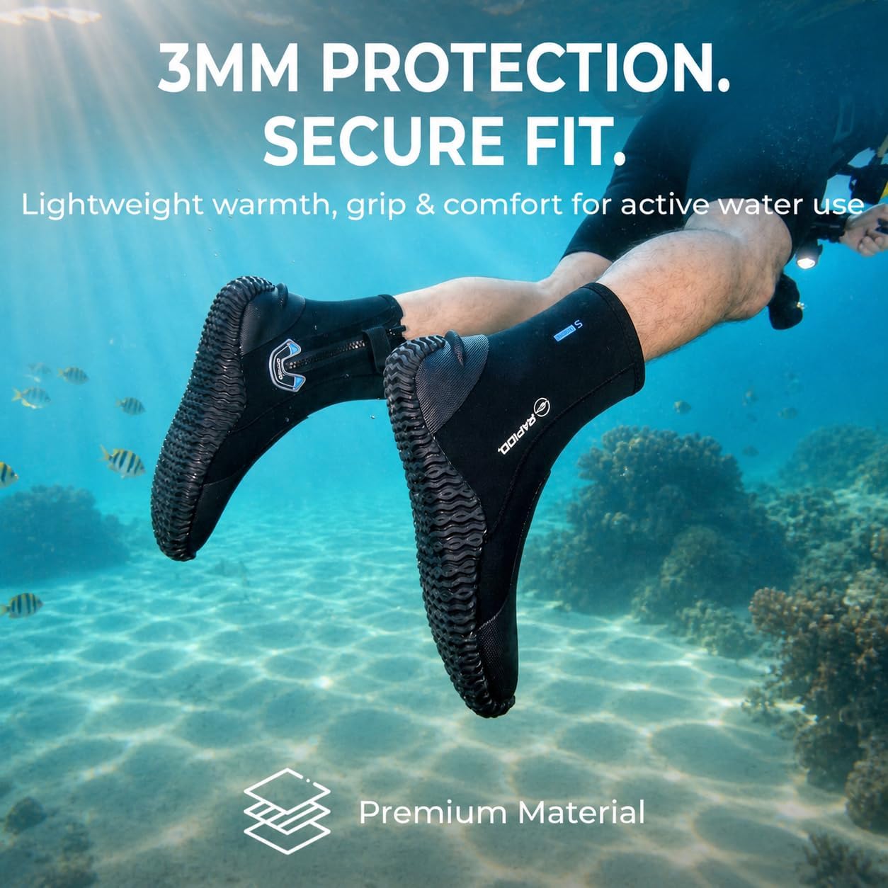 Rapido Boutique Collection Men & Women Premium 3mm Neoprene Wetsuit Puncture Resistant Hard Sole Boots - Scuba Snorkeling Surf Dive Booties