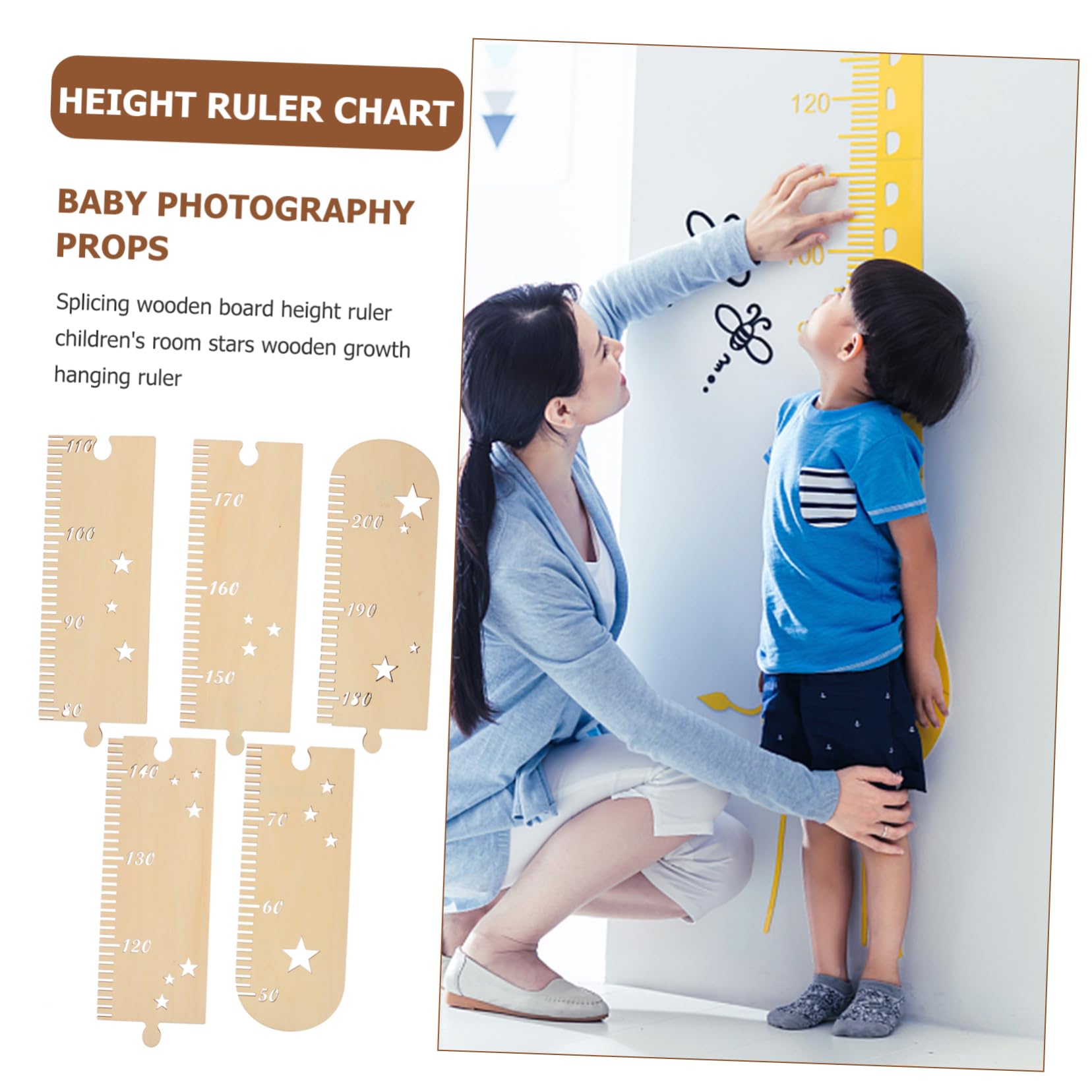 SUPVOX 1 Set Splicing Height Chart for Nordic Style Wooden Growth Chart with Star Shaped Durable Wall Ruler for Growth Measurement and Home Decoration