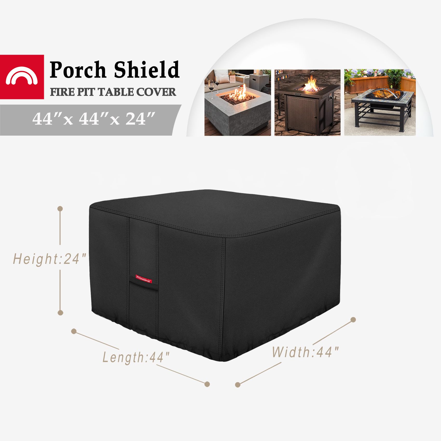 Porch Shield Hoes voor buitenvuurplaats, waterdichte 600D robuuste, kleurbestendige hoes voor ronde vuurkorf, zwart - 71 cm