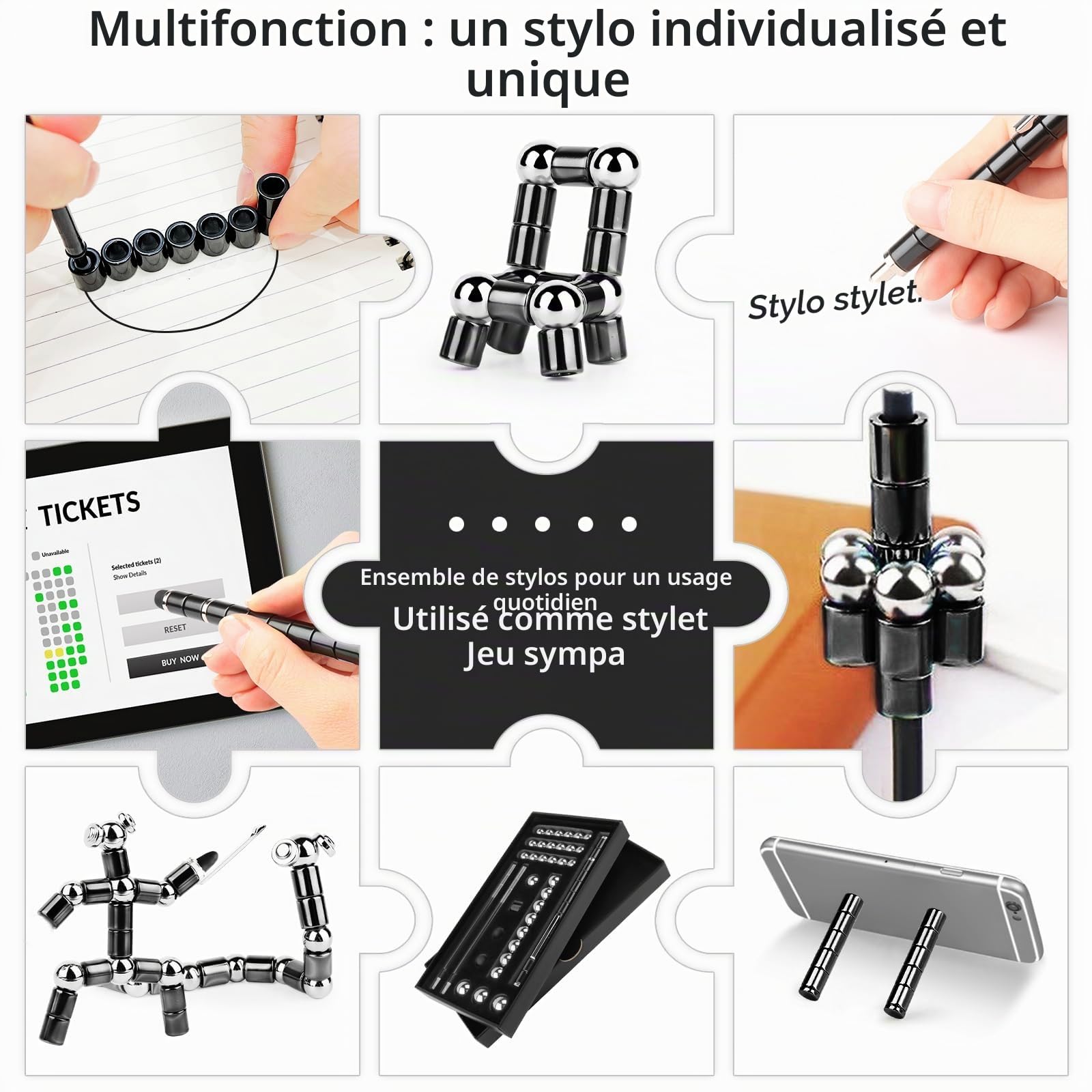 Stylo Magnétique, Stylo Aimanté, Fidget Pen, Créatifs Drôle Magic Polar Pen, Un Cadeau intéressant - Noir (L)