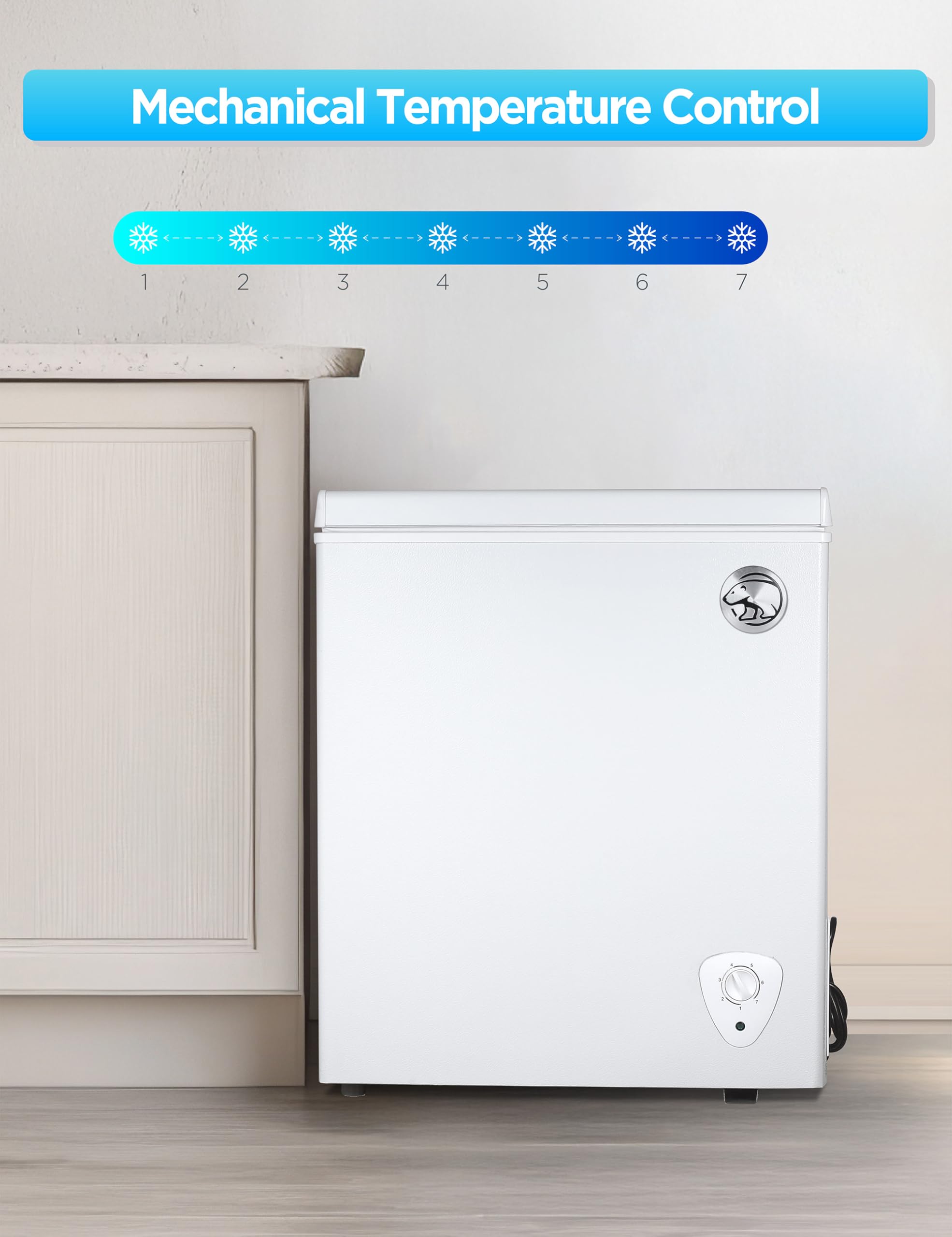 Commercial Cool 2.8 Cu. Ft. Compact Chest Freezer, Textured Finish, Deep Freezer For Frozen Food Storage, Removable Storage Basket, Mechanical Temperature Control, R600a Refrigerant, Ccfw28, White on Fridge.com - View 3