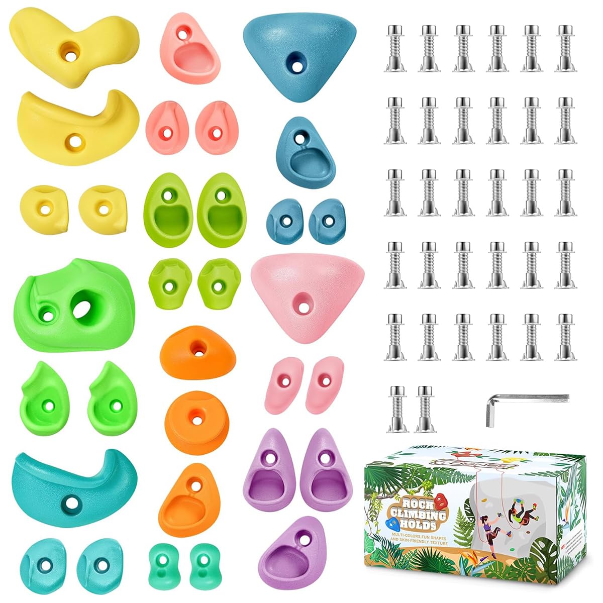 32Stück Klettergriffe Kinder Outdoor Klettersteine Kinder Outdoor Kletterwand Outdoor Kinder Kletterwand Griffe Kommt mit Befestigungsmaterial für Spielturm und Kletterwand Kinderzimmer-Makronenfarben