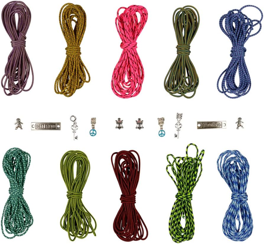 Paracord Planet 95 Paracord Friendship Bracelet Kit – Ten 10’ Lengths of 95 Paracord and Ten Charms – Pink Sparkle image 5