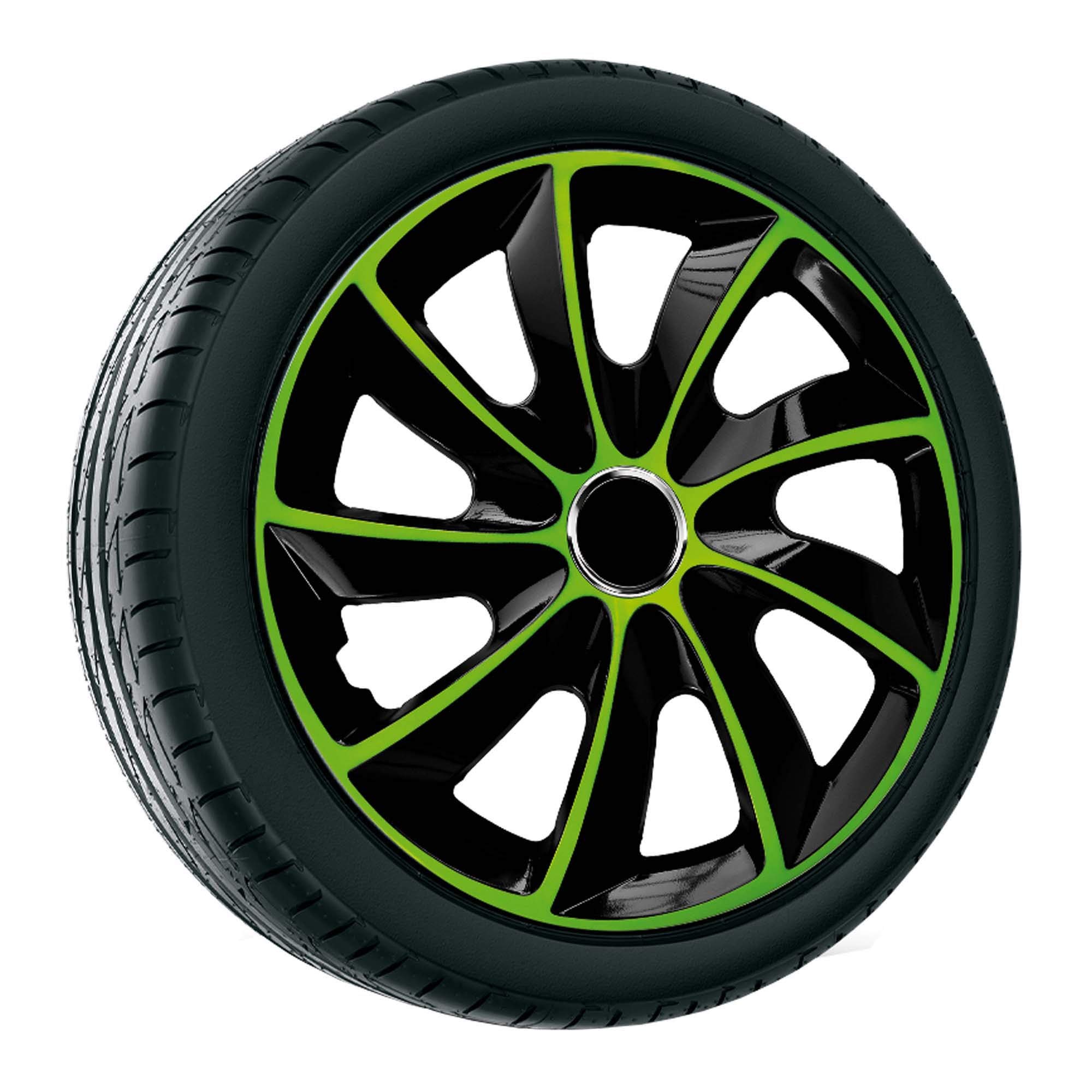 Copricerchi STIG EXTRA nero/verde, set da 4 pezzi