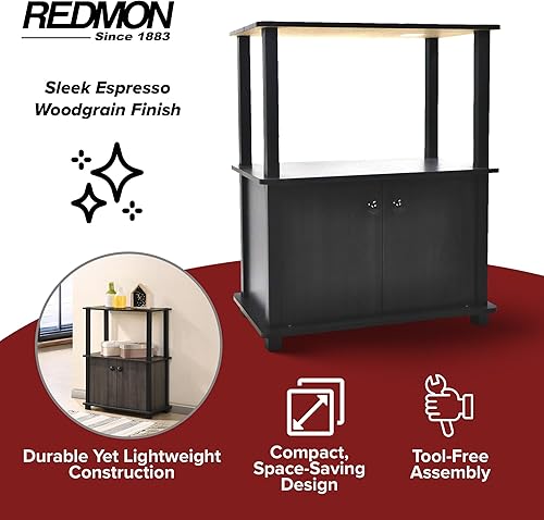 Miniatura 4 de Armario independiente de almacenamiento de tres estantes con doble puerta, uso en varias habitaciones, acabado de madera espresso, no requiere