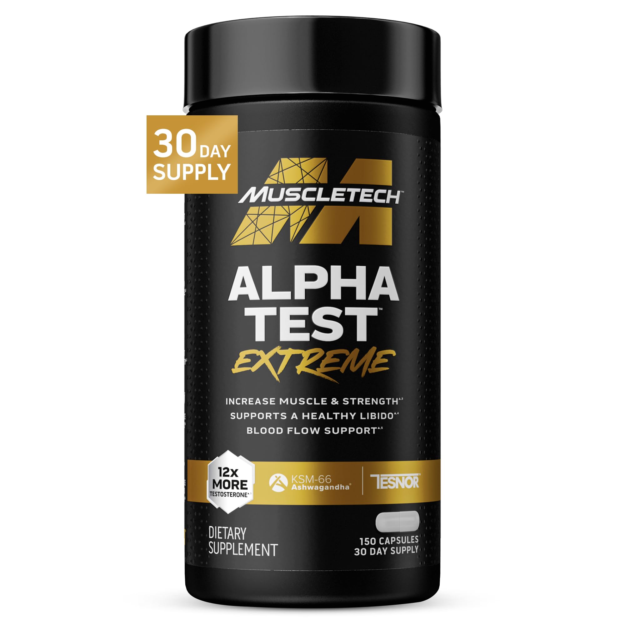 Potenciador de testosterona MuscleTech para hombres, AlphaTest (150 cápsulas) - Suplemento de testosterona para el entrenamiento masculino - Potenciador de testosterona para nutrición deportiva, resistencia, fuerza y desarrollo muscular