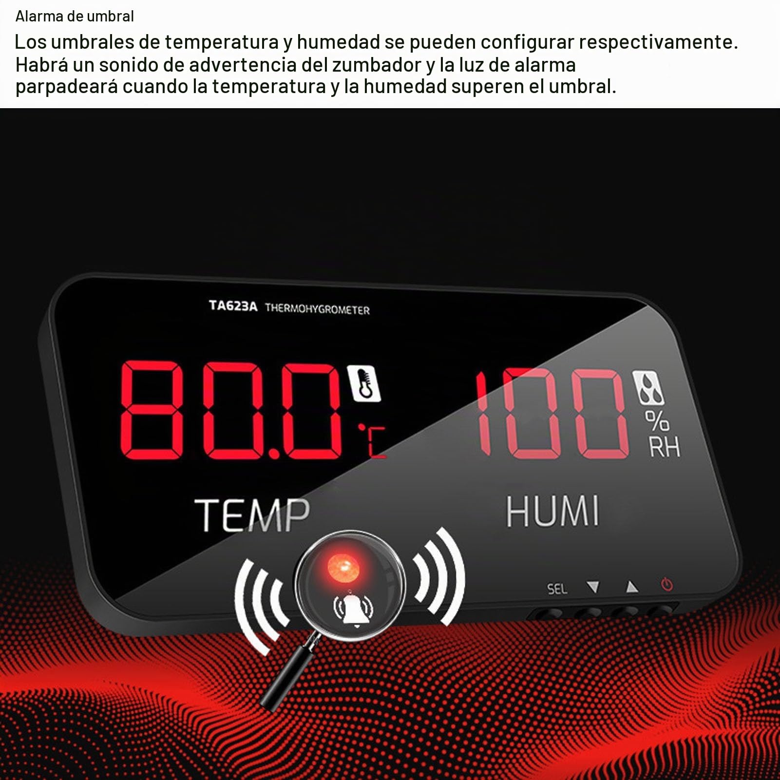 Fydun Medidor de Temperatura y Humedad, Higrómetro Digital con Pantalla Grande, Sensor de Temperatura y Humedad, Alarma de Umbral, Monitorización Precisa en Invernaderos, Display LED Claro
