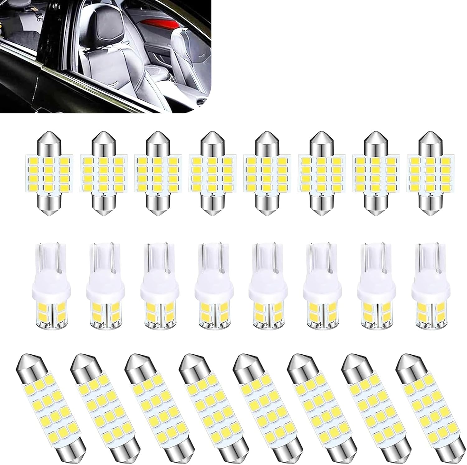 24 PCS Car LED Bulb, LED Interior Car Lights Kit, Bulbs Interior Replacement Lights, Fit for Car Map License Plate Door Side Marker Cornering Trunk Light (White)