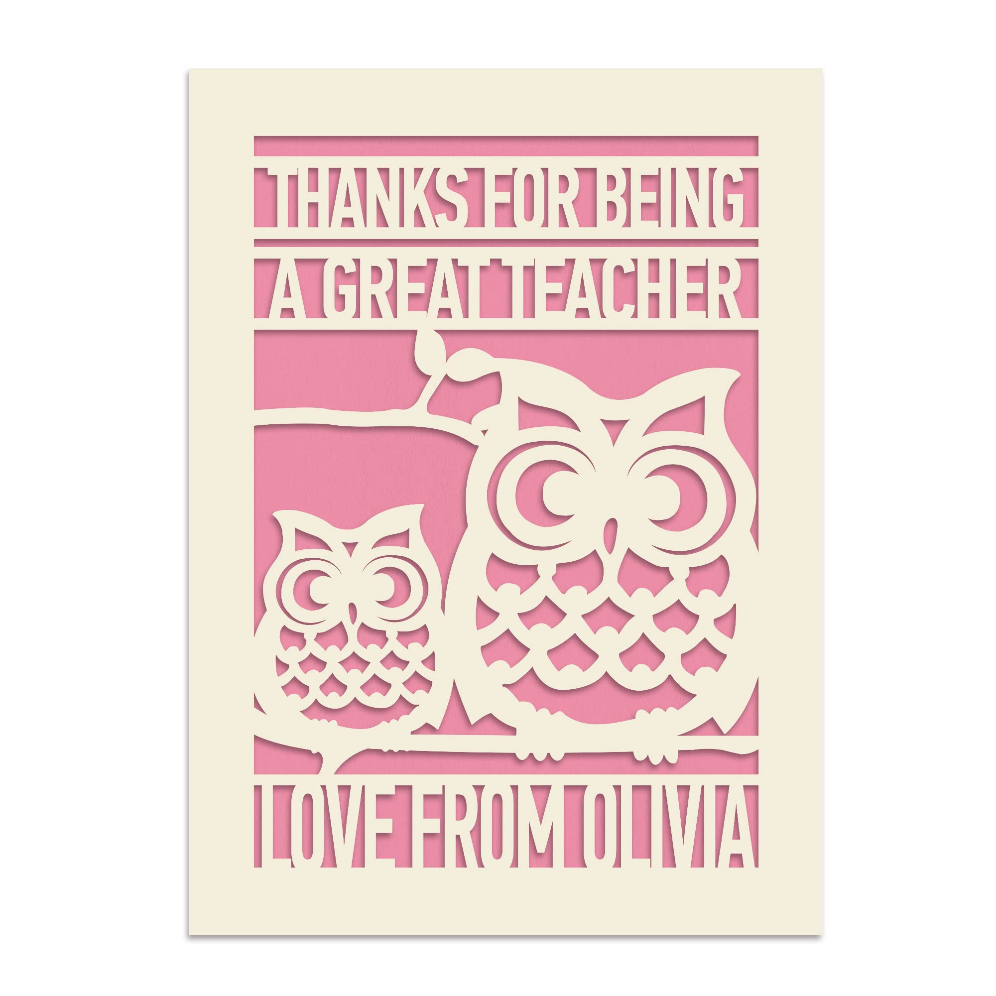 Personalised Teacher Thank You Card Custom Gift for Teacher Nursery Assistant Tutor Professor Mentor Laser Paper Cut Appreciation Gift Graduation Retirement with Envelope (Pink)