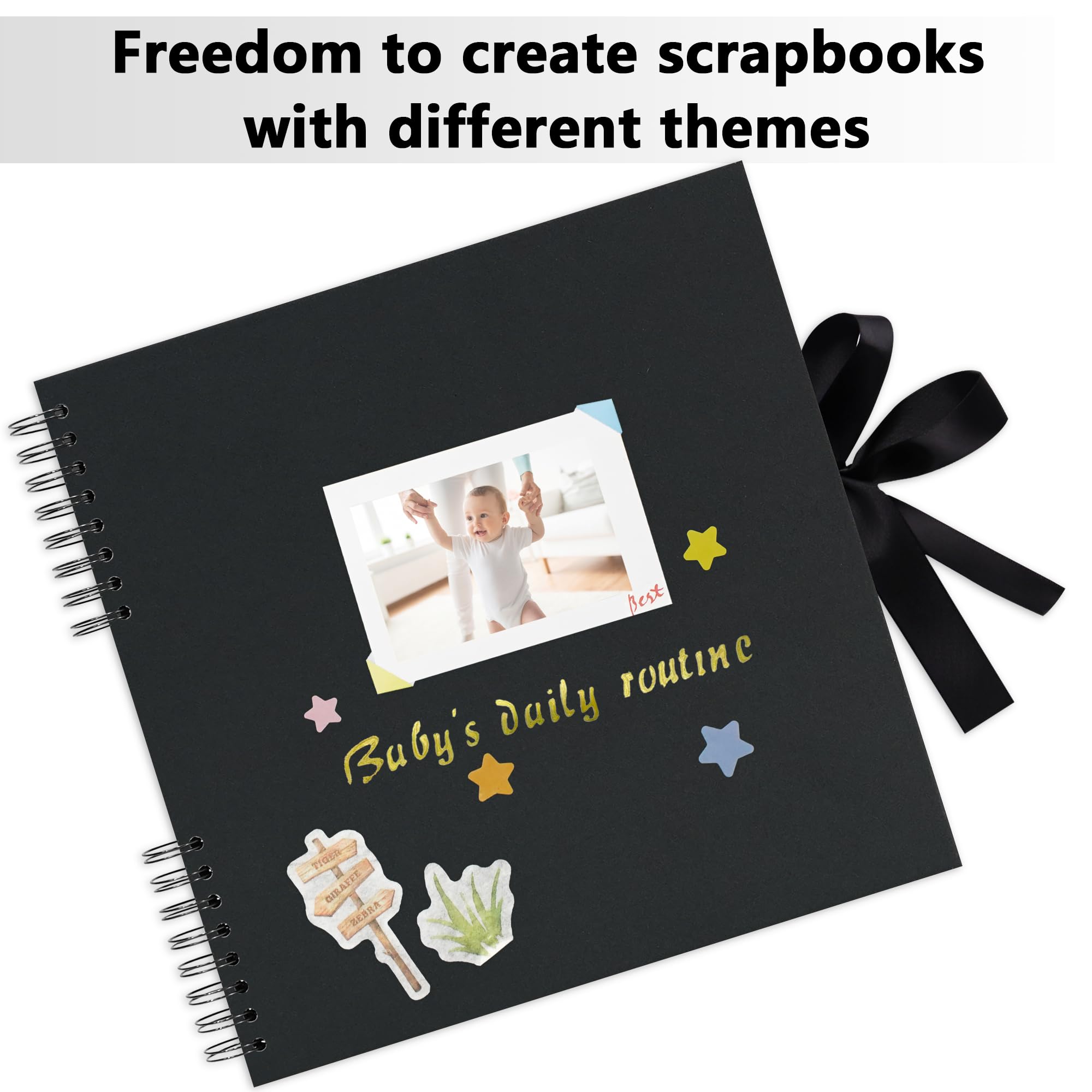 Vienrose Álbum de recortes grande de 12 x 12 pulgadas, álbum de fotos, álbum de recortes de bricolaje, libro de recuerdos de papel kraft grueso negro, álbumes de fotos para parejas, bebés, bodas,