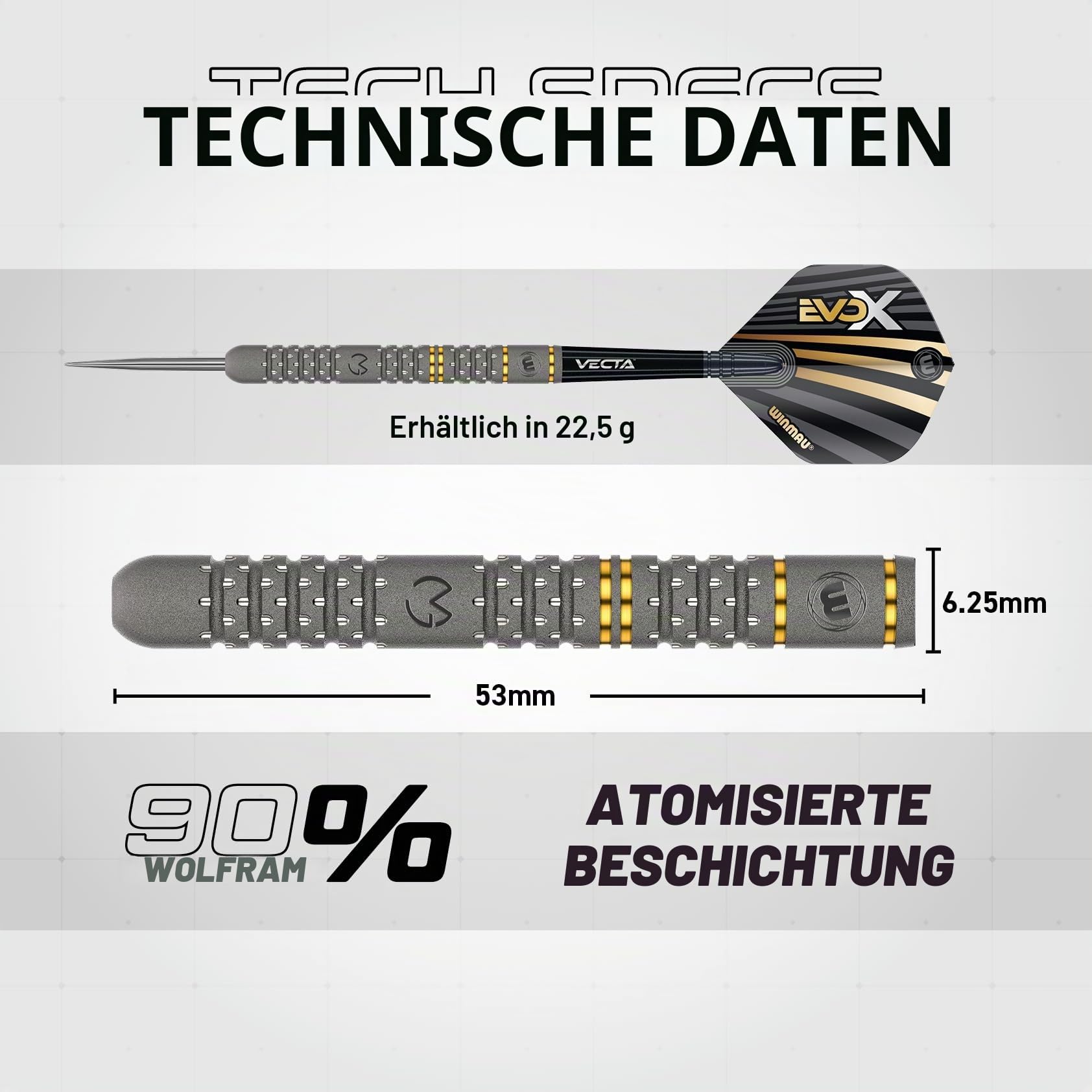 WINMAU Michael Van Gerwen EvoX Darts Set & MVG Armor G1 Case Combo – 22.5 g - 90% Wolfram Profi-Set + Robuste Dart-Aufbewahrungstasche