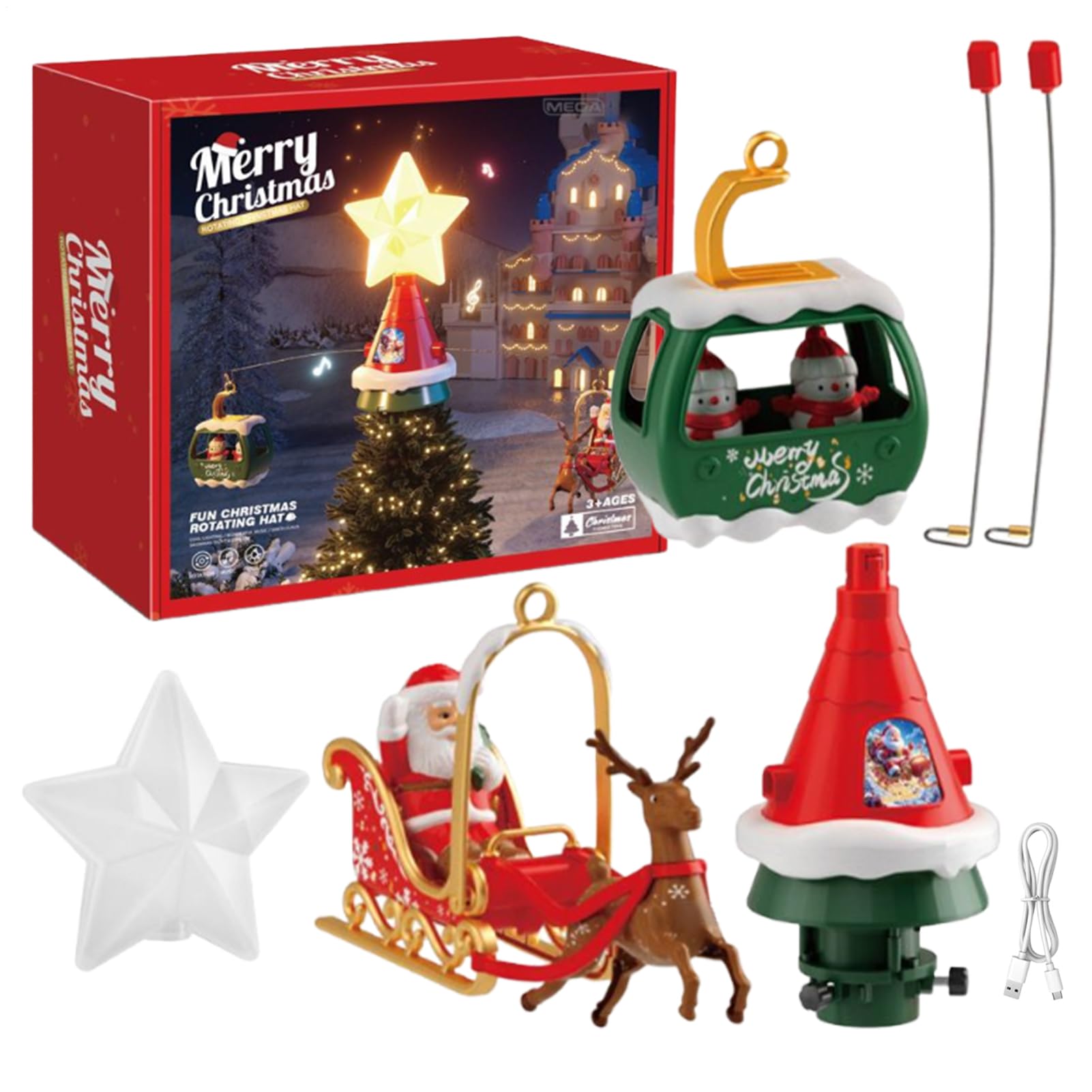 Puntale per Albero di Natale Illuminato | Decorazione Rotante per Cima | 'Albero da Party | Puntale con Luce LED e Musica Decorazioni per la Casa per le Feste Invernali per Articoli per Feste