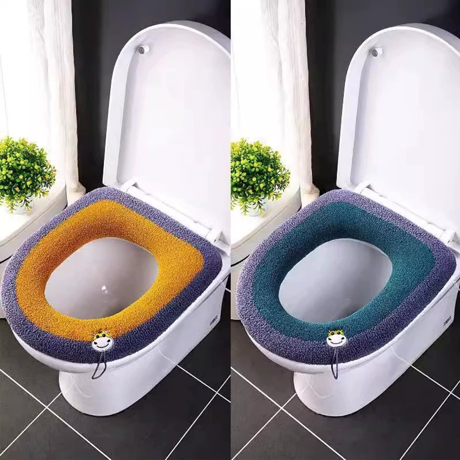 4 Pezzi Copriwater in Peluche,Copri Sedile WC Morbido Invernale,Copri WC Lavabile,Cuscino Coprisedile WC,Copriwater Universale Caldo in Peluche per Toilette,Estensibili Adatti Lavabile Cuscino Sedile