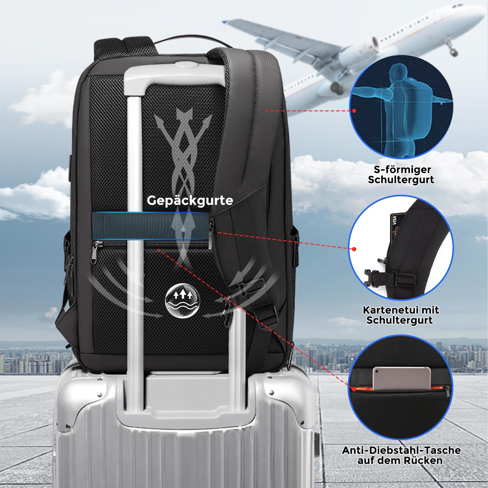 FENRUIEN Laptop Rucksack Erweiterbarer 17 Zoll, 26-35L Business & Reise-Backpack mit USB & Laptopfach, für Herren, Damen, Mädchen, Teenager