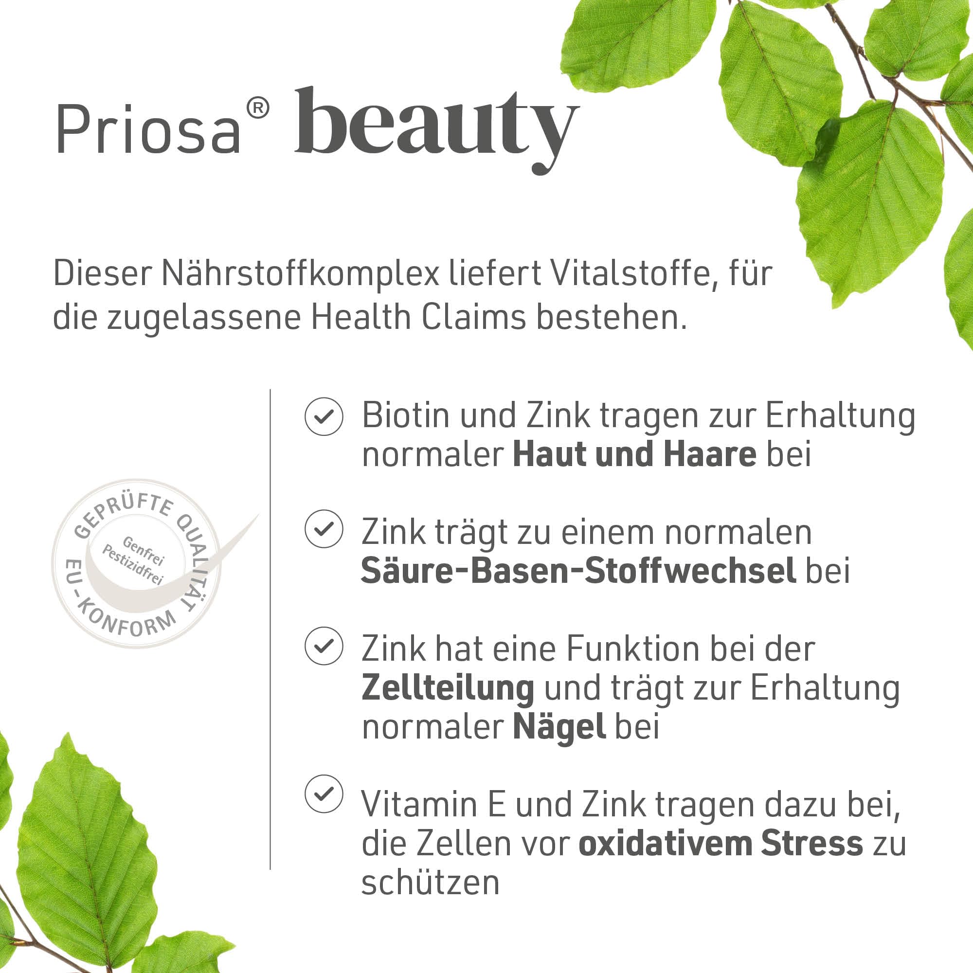 Priosa® BEAUTY 100 Kapseln I Nährstoff-Mix für Haut, Haare, Nägel & Knochen I Biotin, Q10, Zink, Kieselerde, Aminosäuren & Vitamine I Vegan