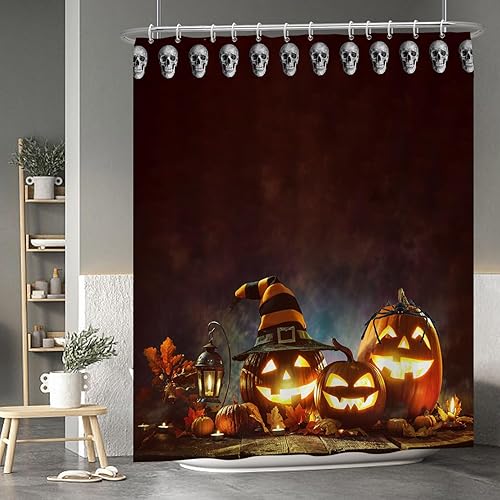 Miniatura 49 de Baocicco Juego de cortinas de ducha de fantasmas de Halloween, encantadores fantasmas de dibujos animados, divertidos trucos o tratos, cortinas de