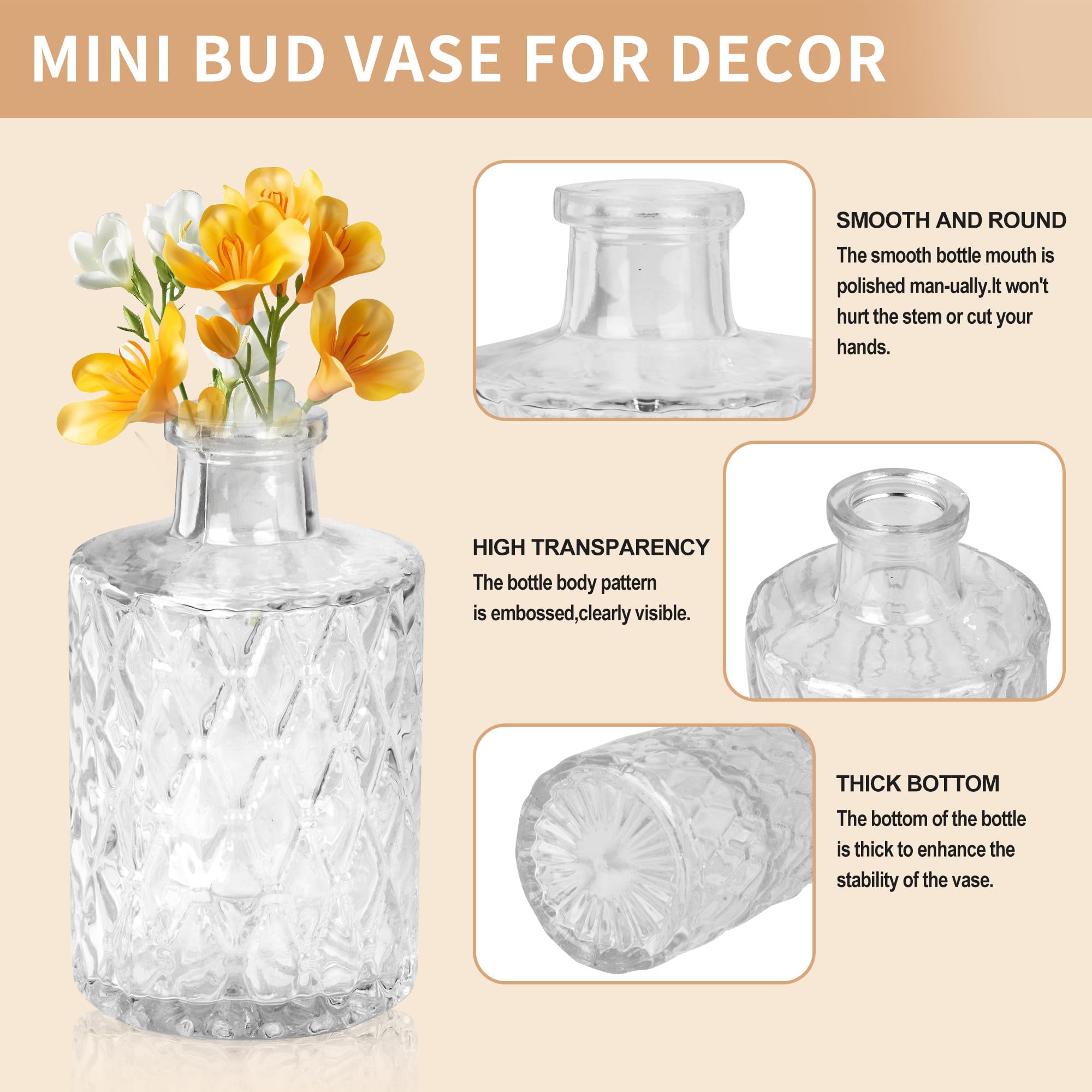 Bottiglie Decorative Set 12 Vasi In Vetro Per Fiori Mini - Decorazioni Per Casa, Ufficio, Matrimoni E Feste Vasi Decorativi Piccoli - 2