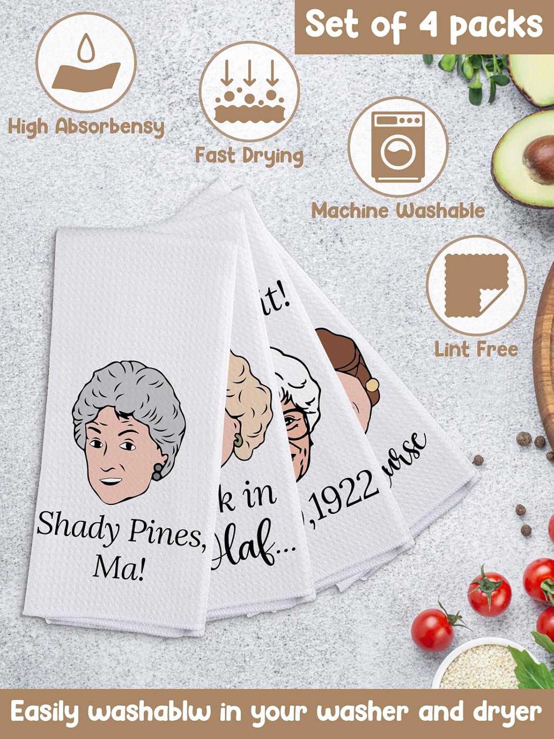 Kitchen Towels Golden Girls TV Show Merchandise Towels Set,Golden Girls Gifts for Women,Funny Set of 4 Novelty Hand Towels Unique Birthday Christmas Mother's Day House Warming Gifts for Mom