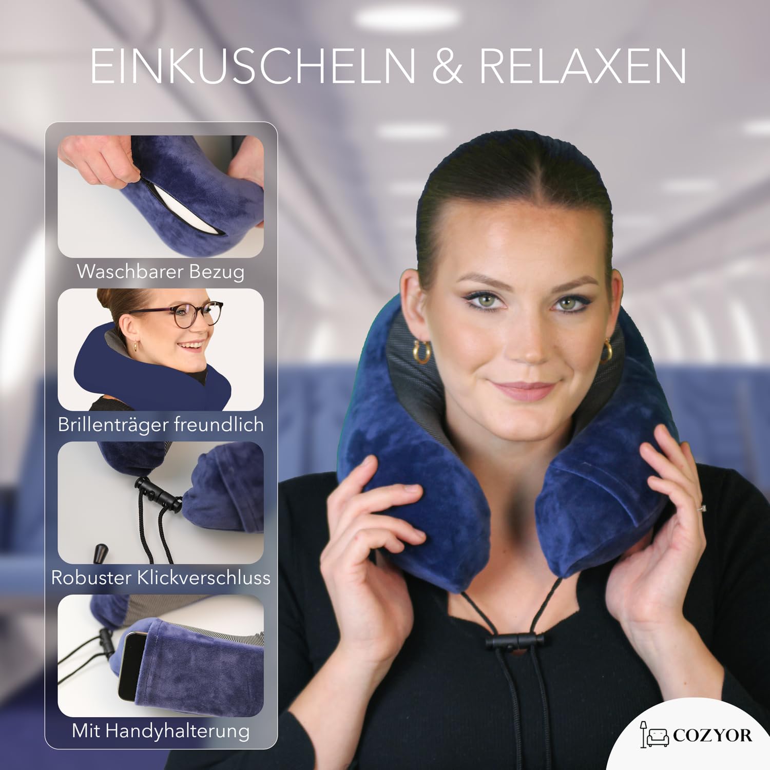 Cozyor Reiseset 2-teilig: Nackenkissen + Reisekissen & Reisedecke 2 in 1 mit Hülle - Ultraleicht & kompakt mit Rucksack-Clip und Kofferbefestigung, Flugzeugdecke 170x100 cm Bahn Auto Flugzeug