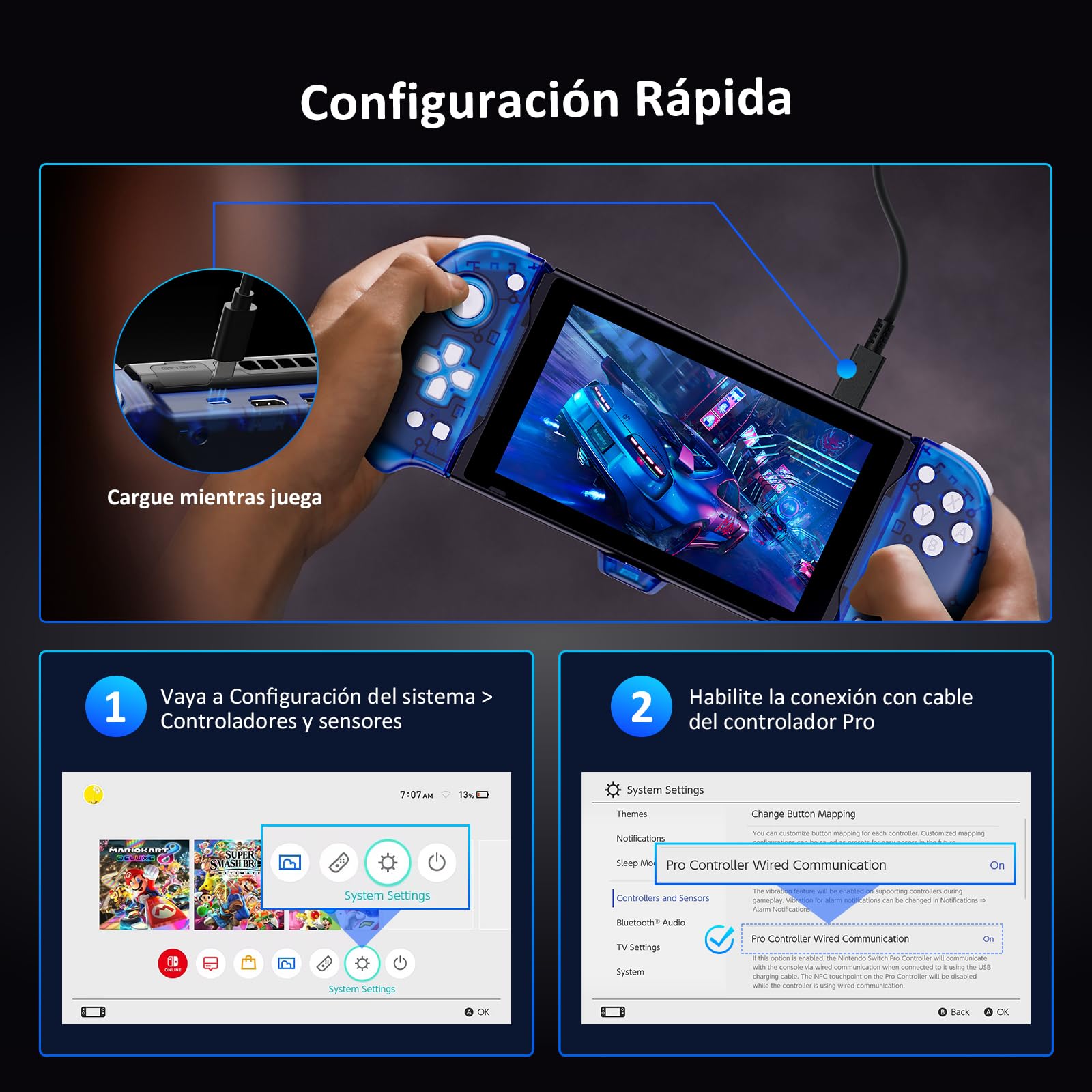 NexiGo Hall Effect Gripcon (Gen 2) with Kickstand and HDMI out for TV Docking, Hall Sensing Joystick for Nintendo Switch/Switch OLED, Handheld Mode, 4K/1080P Supported HDMI and USB 3.0 Port, Blue