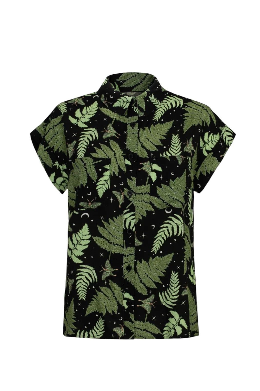 Hell Bunny Gaia Shirt Donna Camicia Maniche Corte verde/nero 100% viscosa Regular