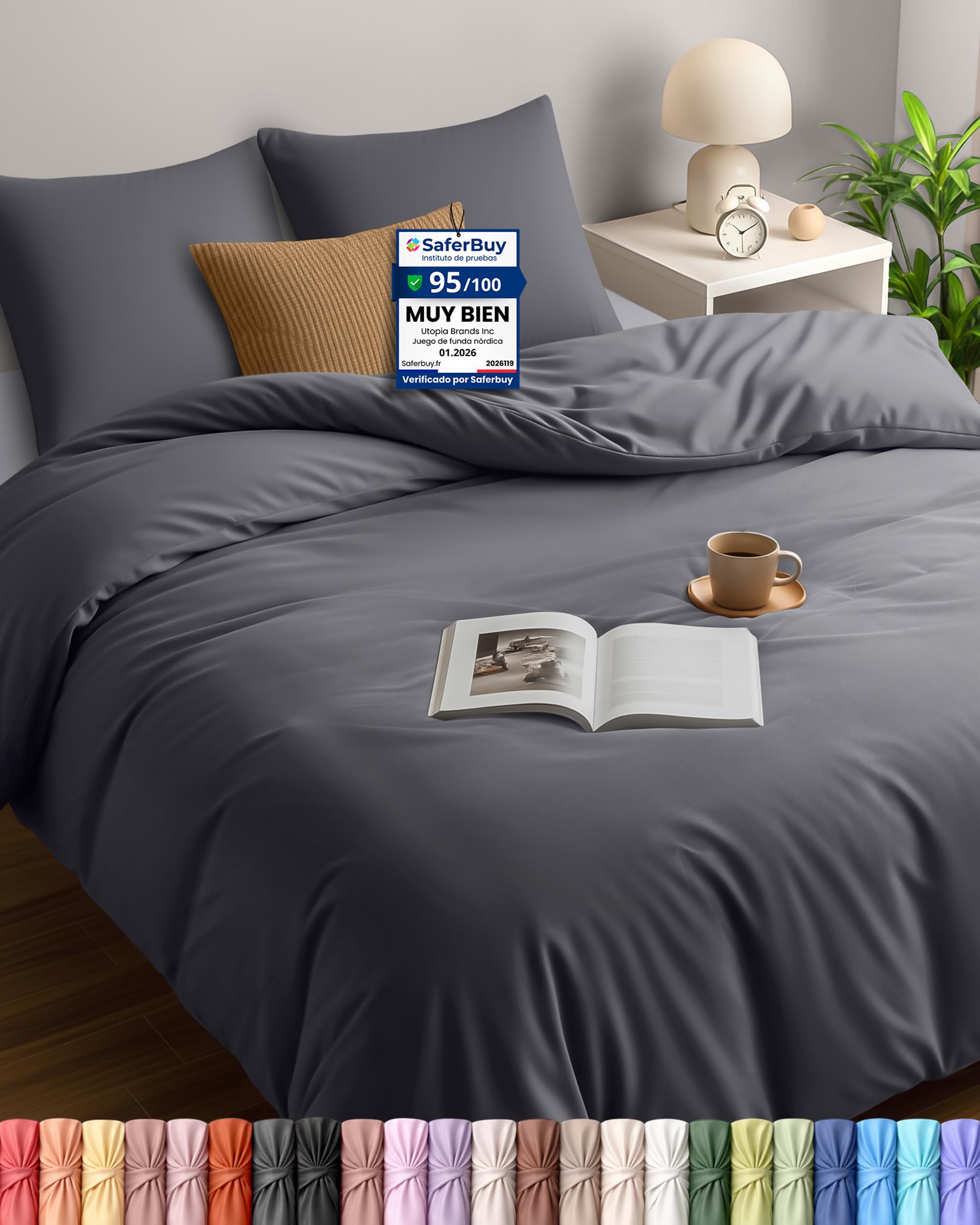 Utopia Bedding Funda Nordica Cama 105 155 x 220, Gris
