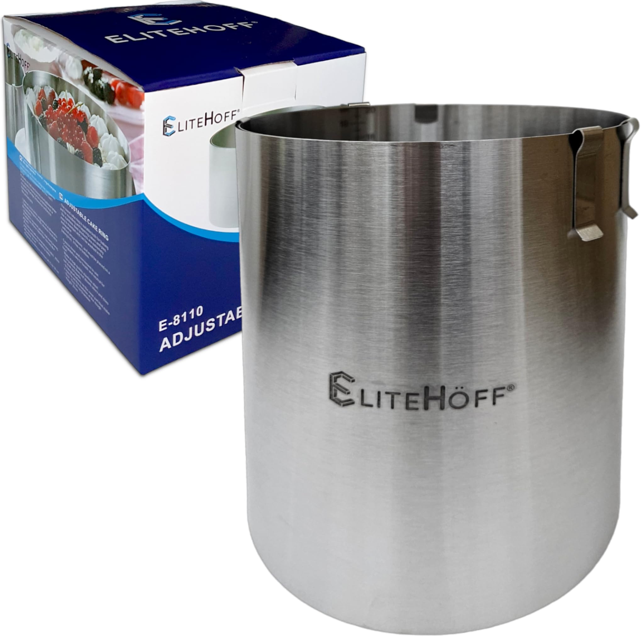 EliteHoff Okrągły Pierścień do Ciasta ze Stali Nierdzewnej - Wysoki Rant Do Tortu (Wysokość 15 cm lub 20 cm) Regulowana Średnica 16-30 cm, Forma do Pieczenia Ciast Obręcz do Tortów (Wysokość 20 cm)