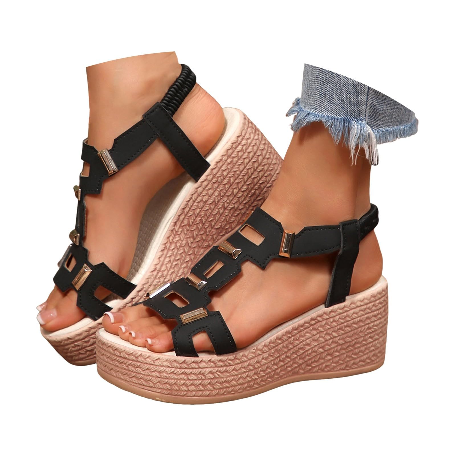 Zapatos de cuña para mujer con tacón de verano sandalias de verano zapatos tacón de cuña cómodas sandalias elegantes sandalias romanas ligeras zapatos de verano plataforma corcho al aire libre