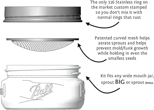 Miniatura 4 de Kit de cultivo de brotes de brócoli orgánico – Incluye tapa de acero inoxidable 316, soporte y semillas sin OMG – Kit completo de Handy Pantry &