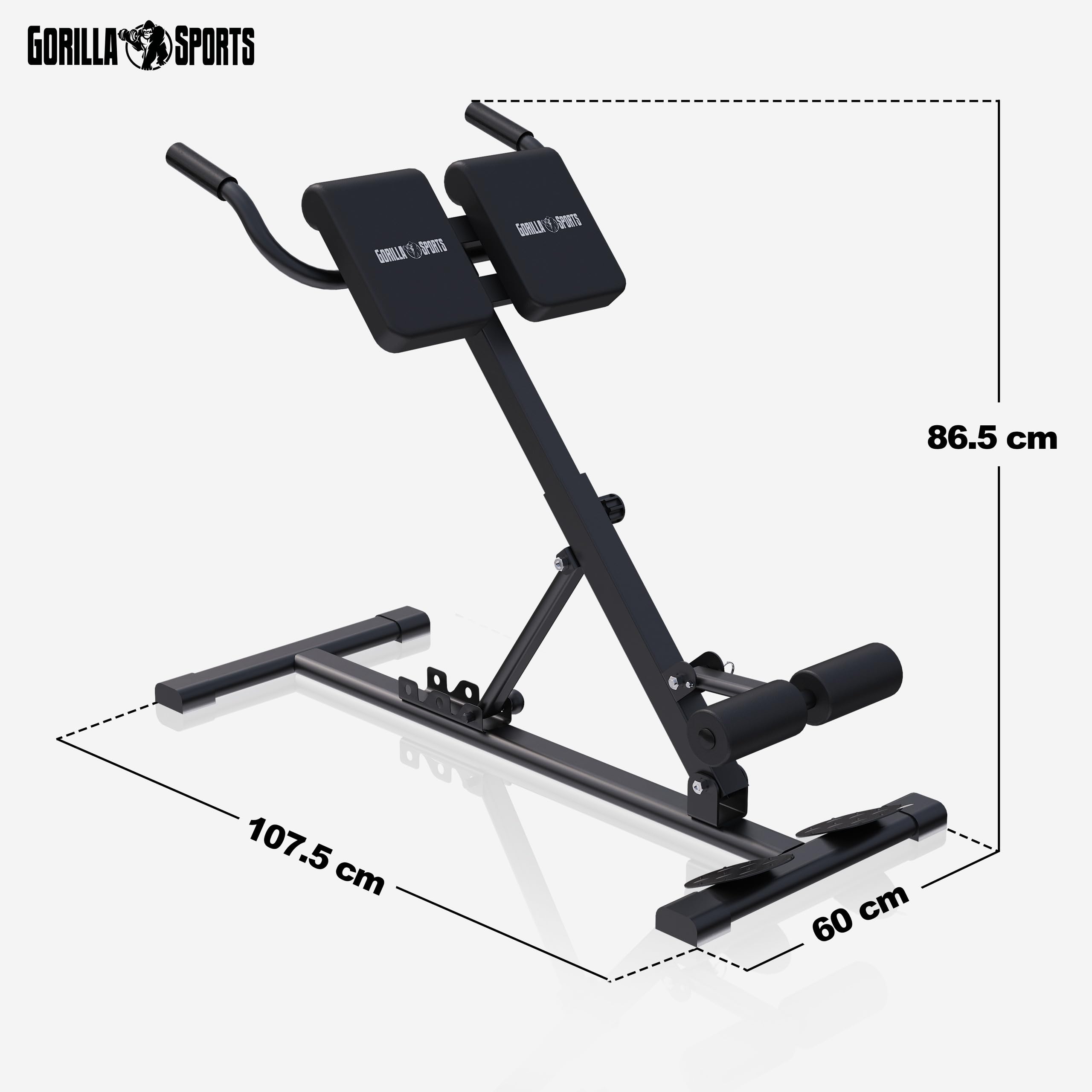 GORILLA SPORTS® Panca Romana - 107x60x86 cm, Pieghevole, Altezza Regolabile, Acciaio, Multifunzione: Dips, Sit Up, Lombari - Macchinari Palestra, Allenamento Schiena, Attrezzi Hyperextension