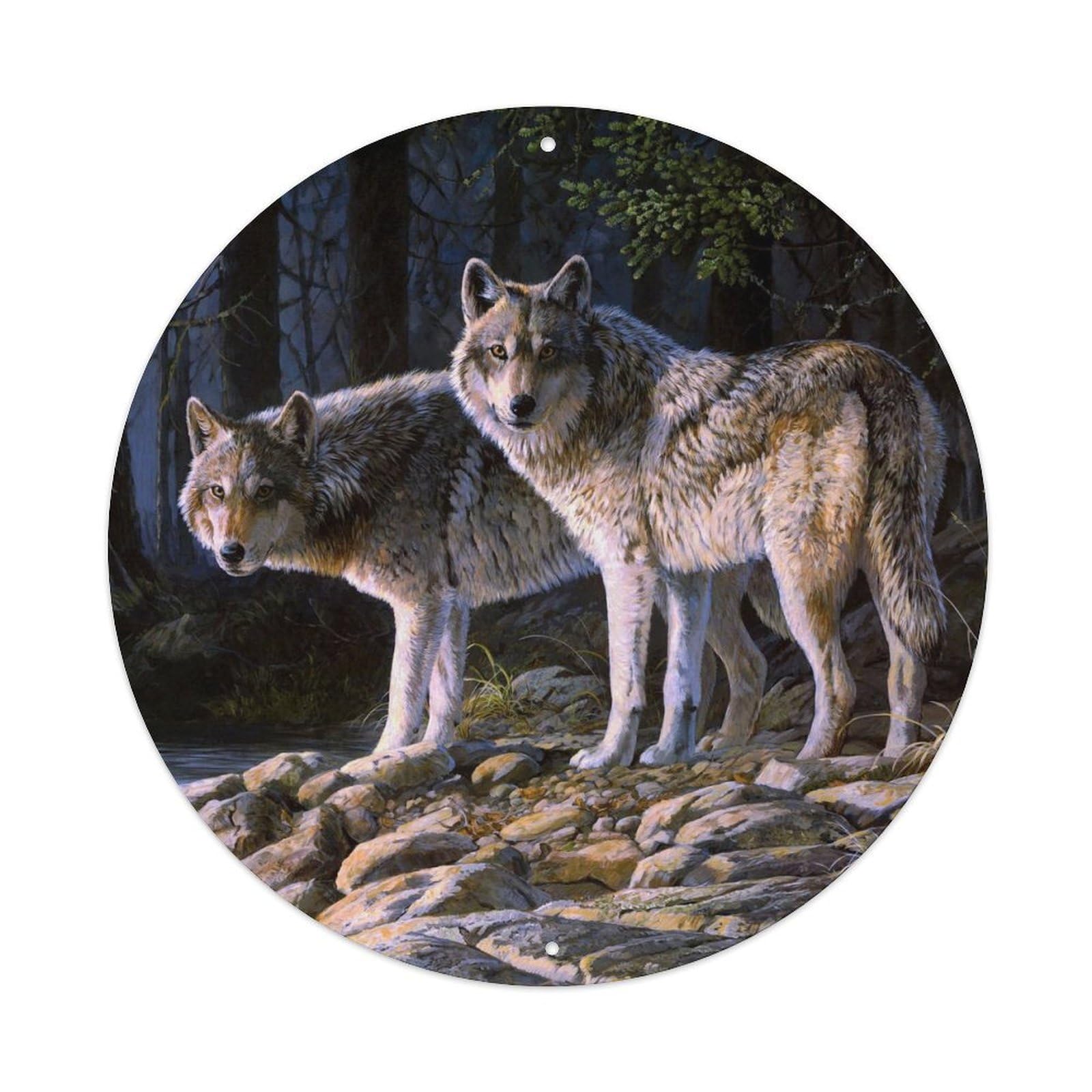 Animal Fierce Wolf Vintage Metal Tin Sign Plaque Wall Decor for Cafe, Club, Garden Round Metal Poster 8x8Inch