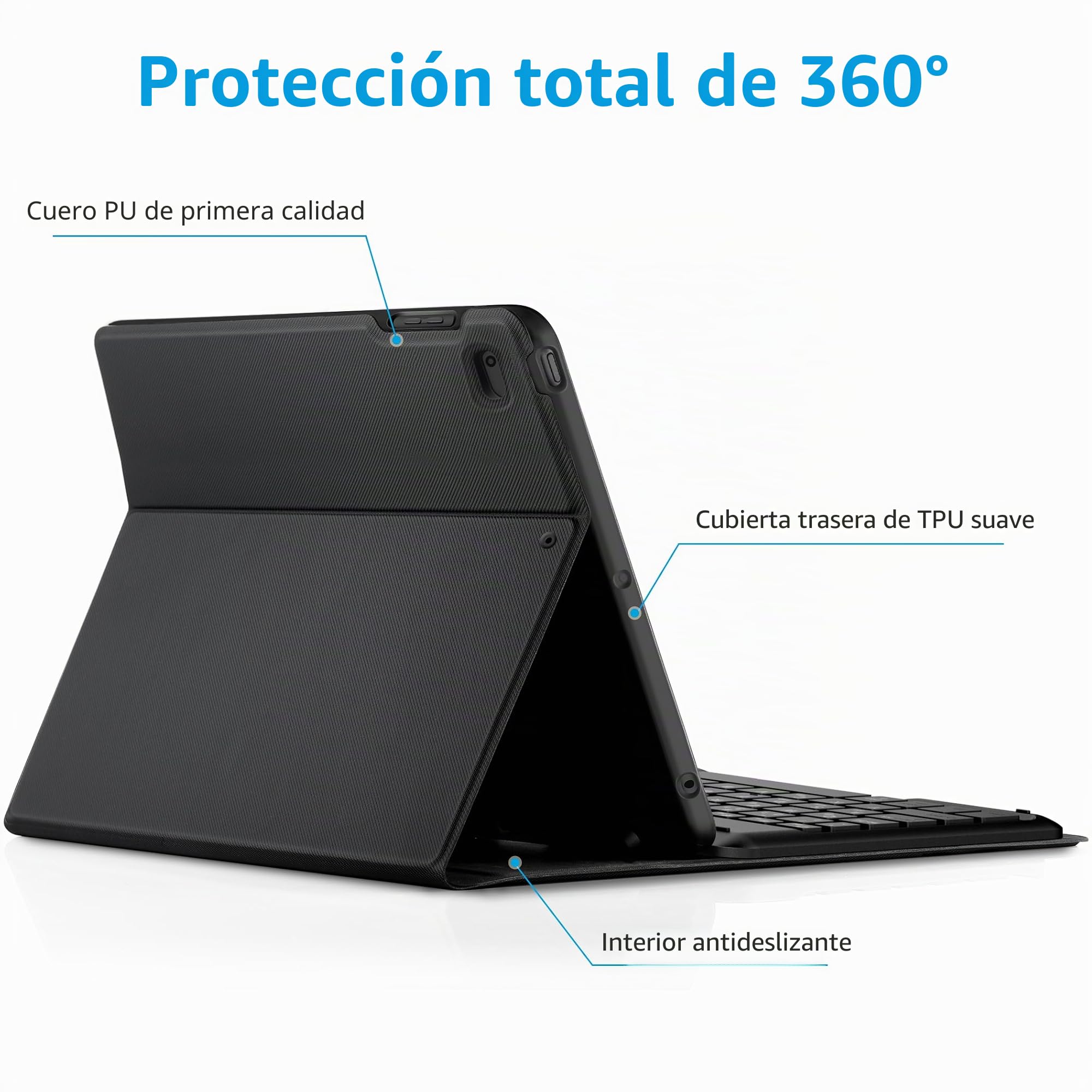 EasyAcc Funda con Teclado Compatible con iPad de 6ª generación 2018/5ª generación 2017, iPad Air 2 y 1, inalámbrico Bluetooth QWERTZ alemán con Soporte para bolígrafo, Color Negro
