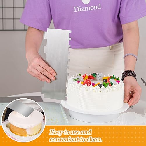 Miniatura 7 de FEROTED Rascador de pasteles de acero inoxidable de 10 pulgadas herramienta más suave de glaseado de doble cara peine decorativo de metal para