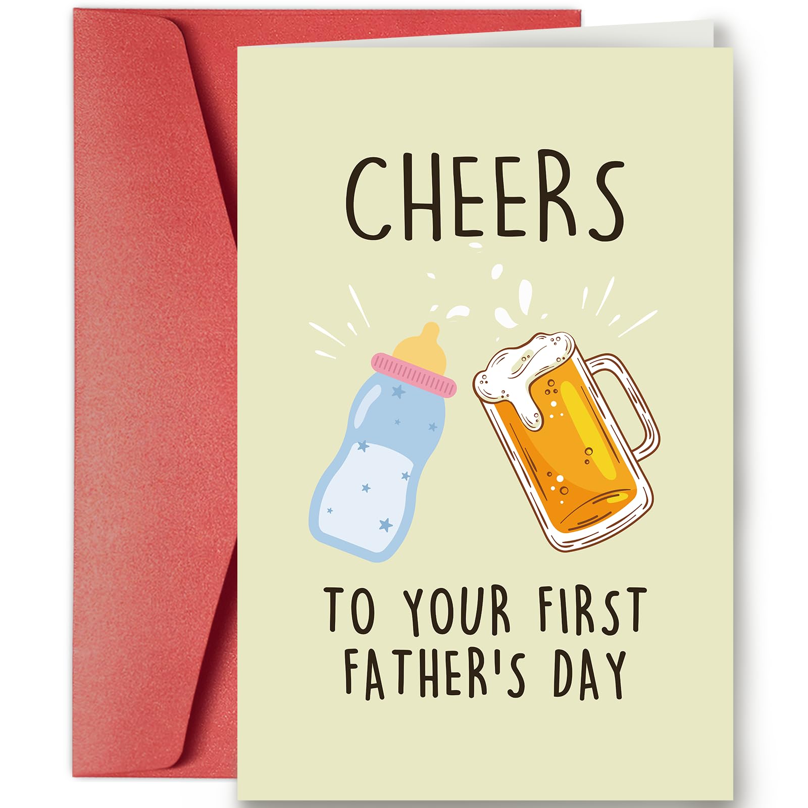 SuperShunhu Funny First Fathers Day Card for Him Men, New Dad Gift for Husband Boyfriend, Cheers to Your First Father's Day