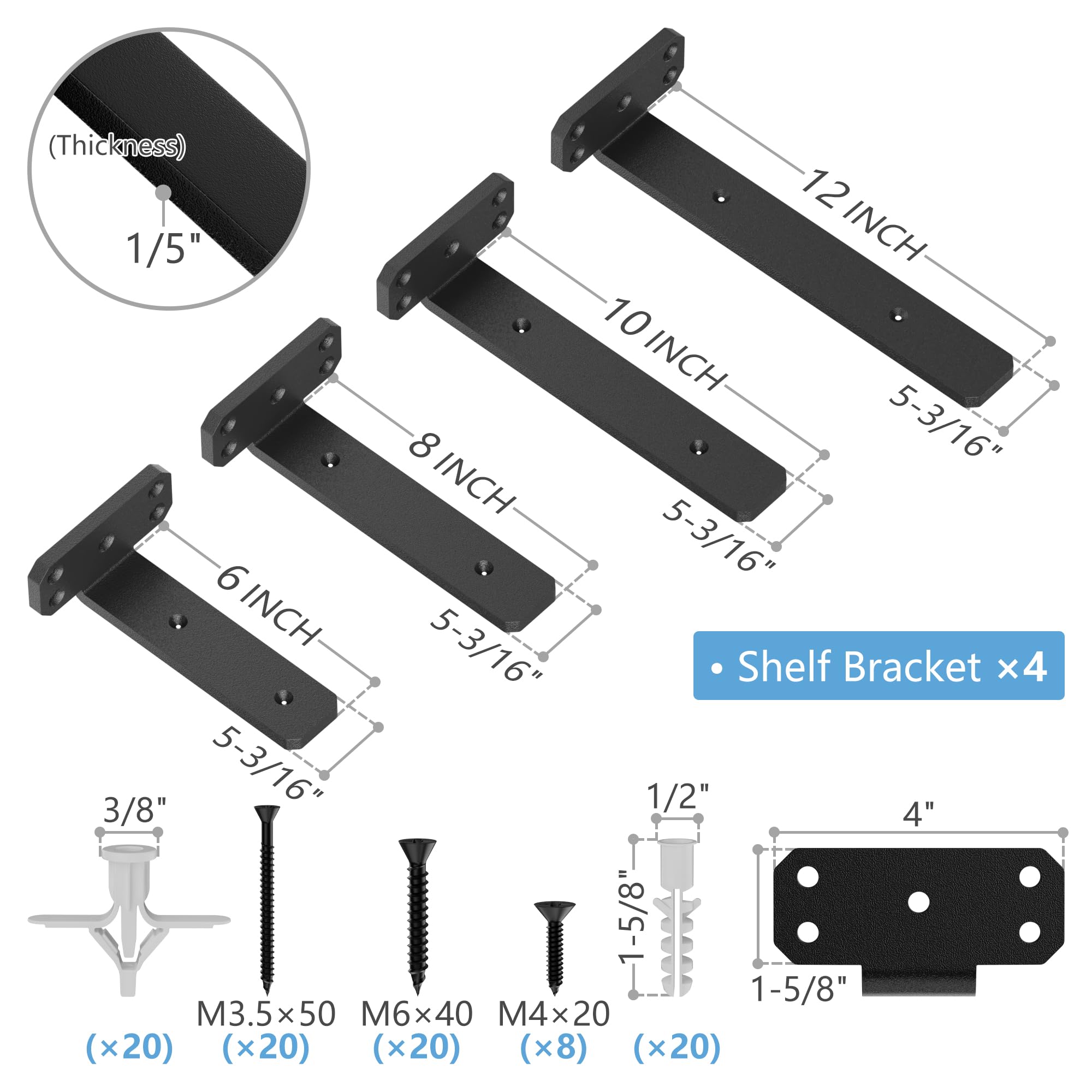 Confezione da 4 staffe galleggianti per mensole, staffe per scaffali, in legno, resistenti, 15,2 cm, 25,4 cm, 30,5 cm, design con staffa nascosta (4, 30,5 cm)