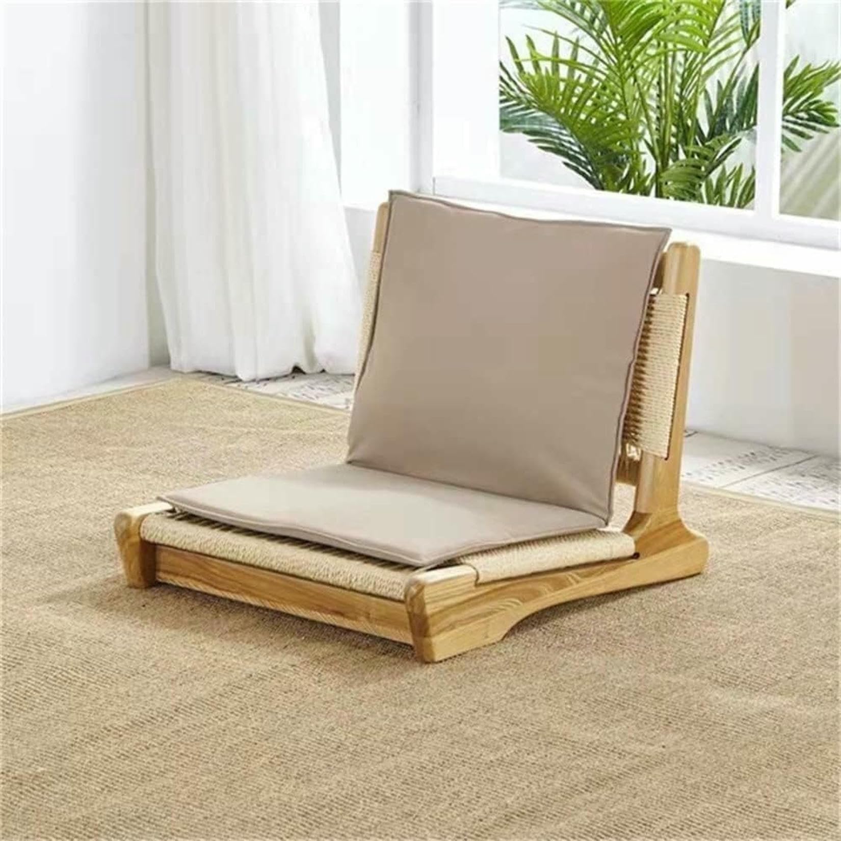 Chaise au sol tatami en paille naturelle tressée et dossier ergonomique