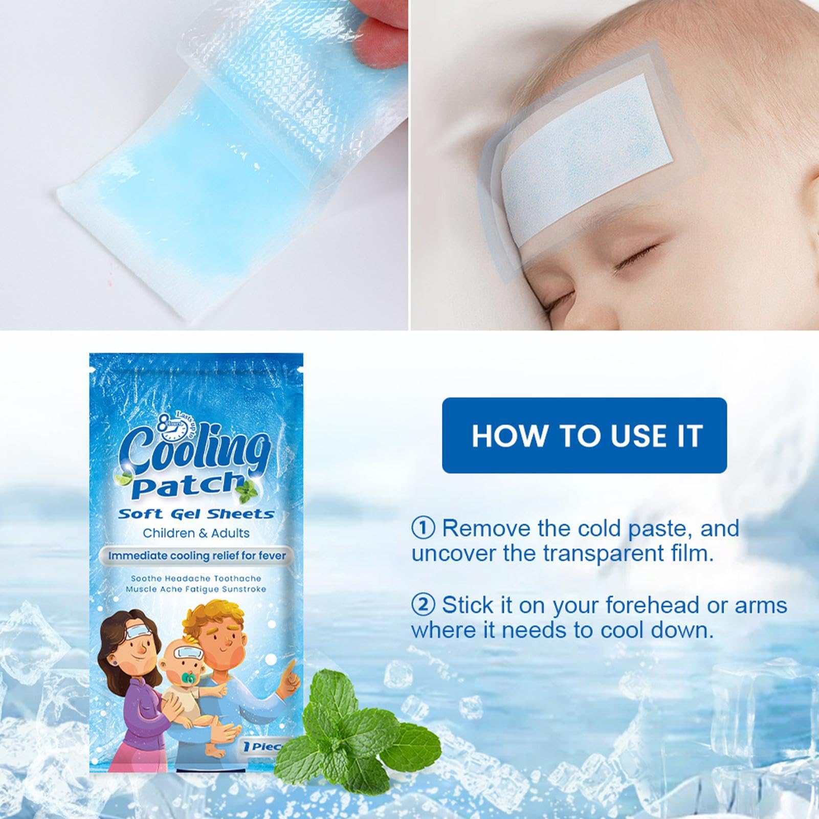 20 hojas de almohadillas refrescantes para niños, reductor de