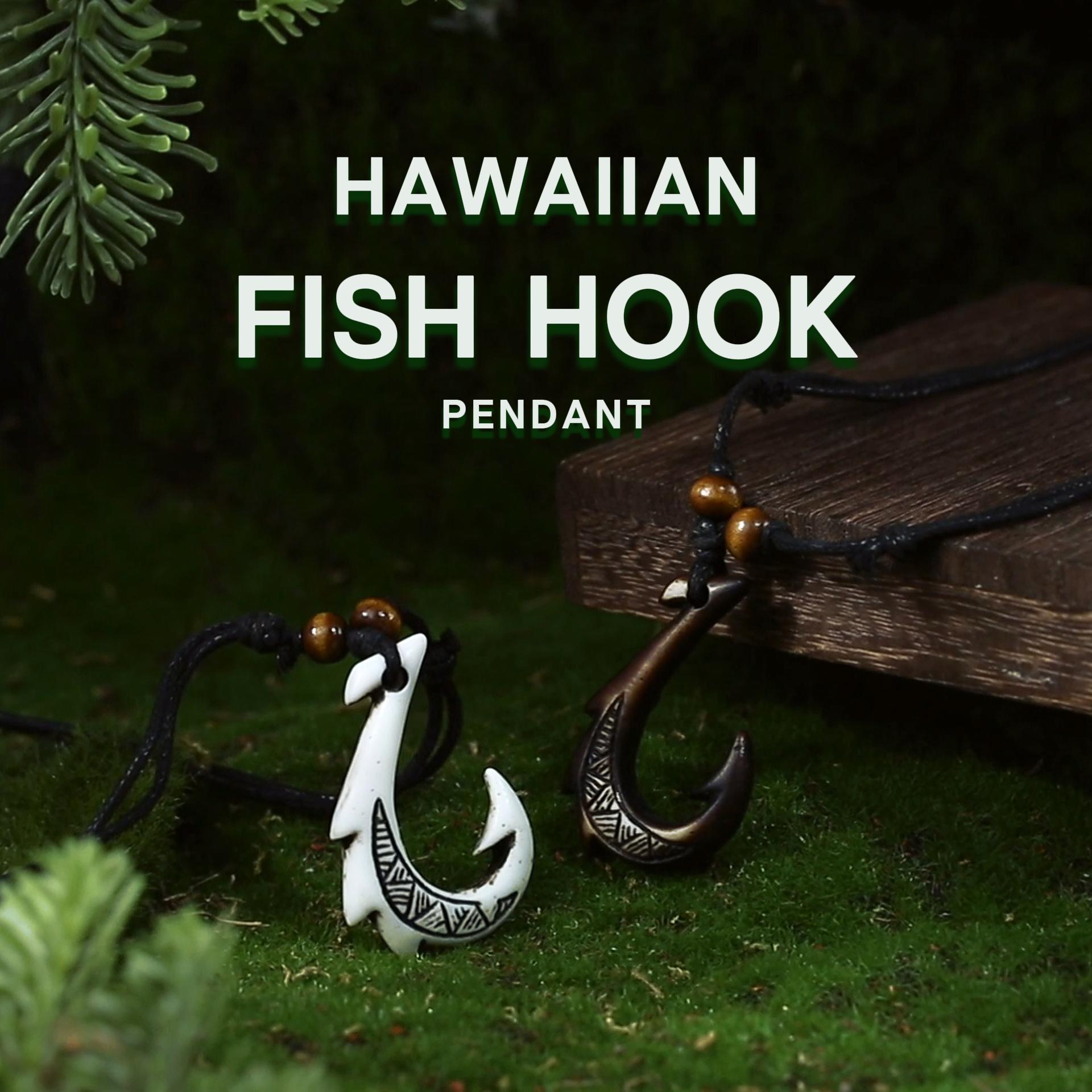 HZMAN Hawaiian Fish Hook Pendant Hemp Cord Chain - Maori Tribal