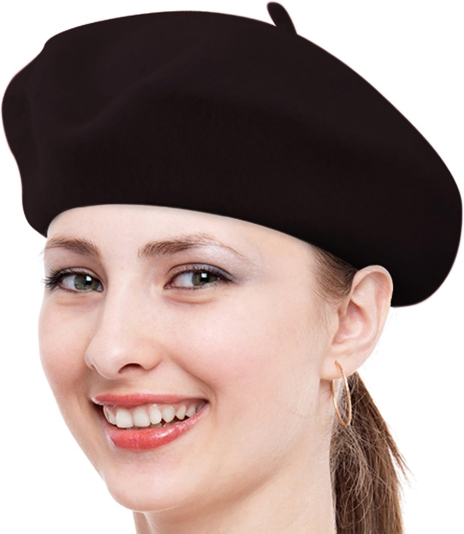 Ladies Solid Colored French Wool Beret (Dark Brown)