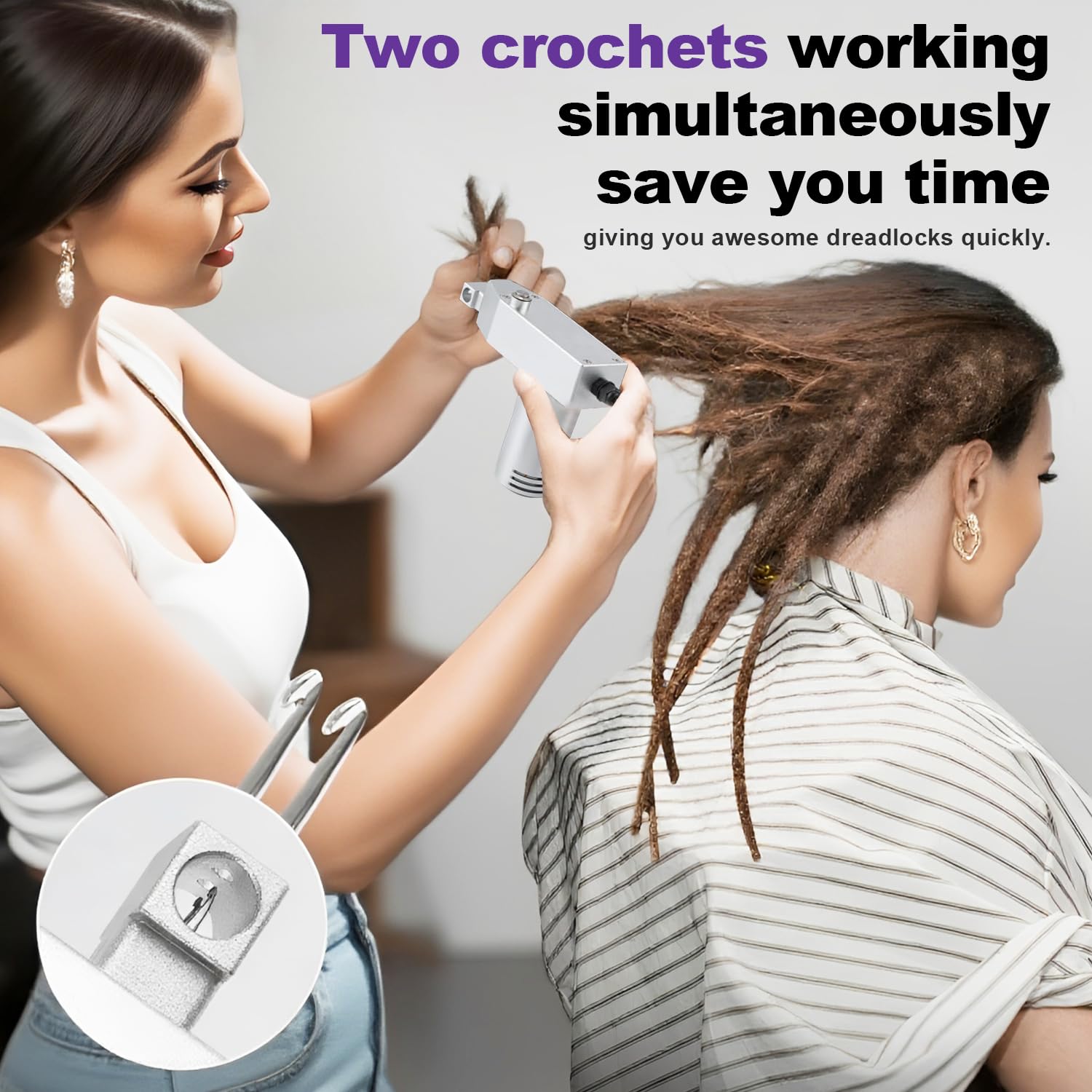 Patented Dreadlock Machine 2.0, Handheld Fast & Easy DIY Dreadlocks Maker, Automatic Loc Machine with 6 Replacement Holes and Multiple Tools