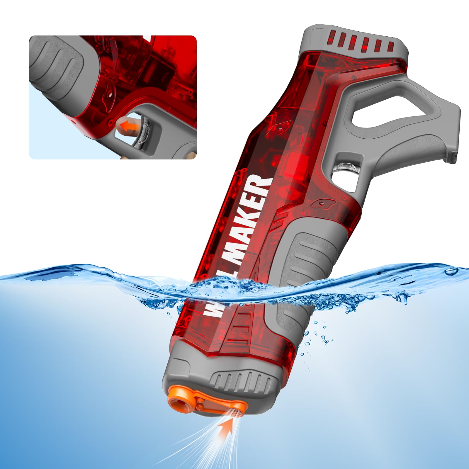 2P Self-Filling Function Electric Water Gun IP67 Waterproof, Automatic Pulse Quickly Shooting Squirt Guns, Watergun Blaster for Pool/Beach Toys(White + Red)