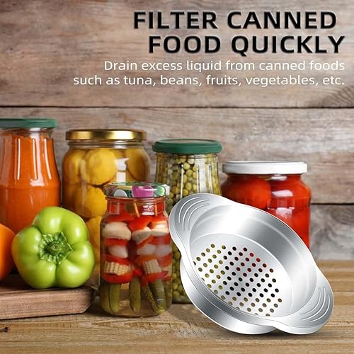Miniatura 2 de Colador de latas de acero inoxidable, 2 unidades, prensa de atún, tamiz de alimentos, removedor de escurridor de aceite, colador de enlatado de tapa