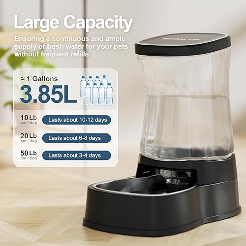Miniatura 3 de Dispensador automático de agua por gravedad para perros, 1 galón, dispensador con tazón de acero inoxidable para perros pequeños y medianos, gatos,