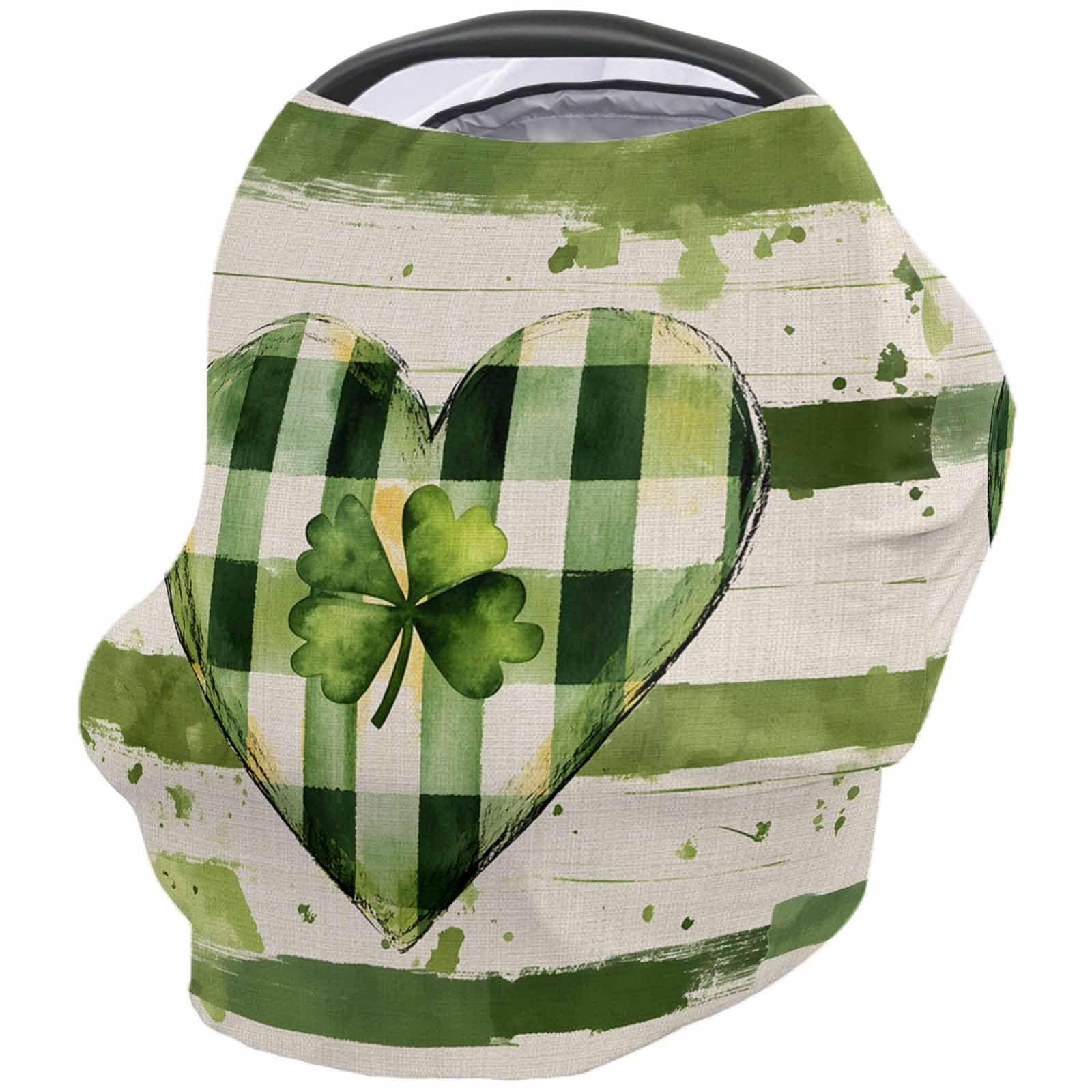 Nursing Cover for Breastfeeding Scarf, Sage Green Strips Plaid Heart St. Patrick's Day Retro Baby Car Covers Super Soft Multi Use for Canopy Shopping Cart Cover Blanket Stroller Cover