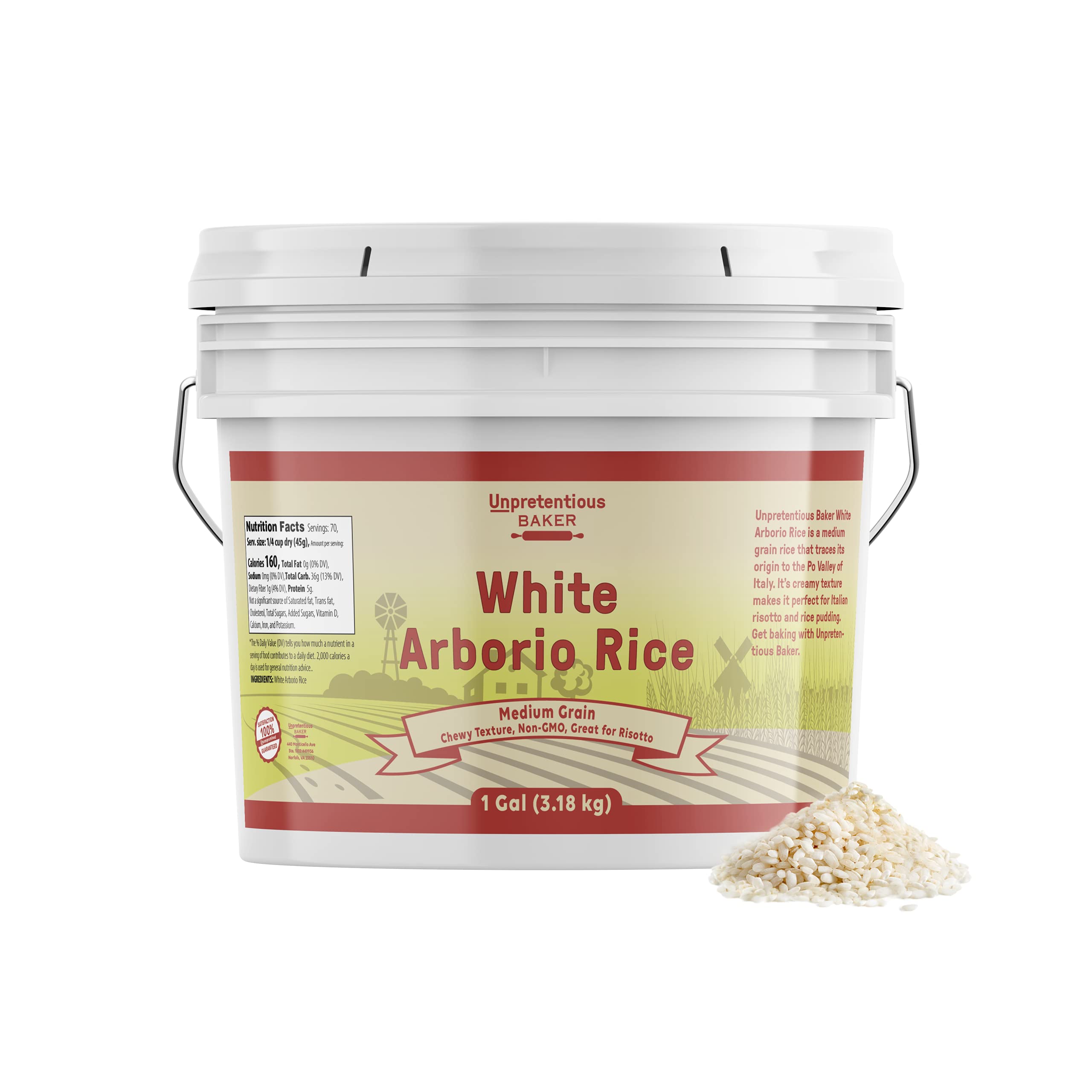 White Arborio Rice Baker, 1 Gallon, Italian Risotto, Rice Pudding, Creamy Rice, Bulk Size Container