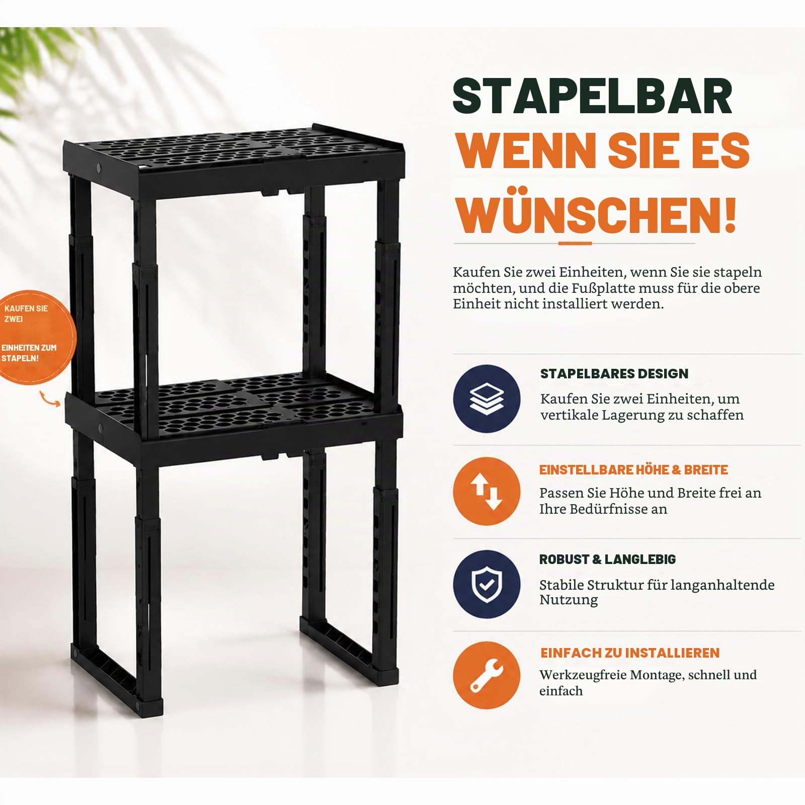 Verstellbare Höhe und Breite Schulschrank-Organizer, stapelbarer Organizer, für Fitnessstudio- und Büro-Schrank-Utensilien, Schwarz