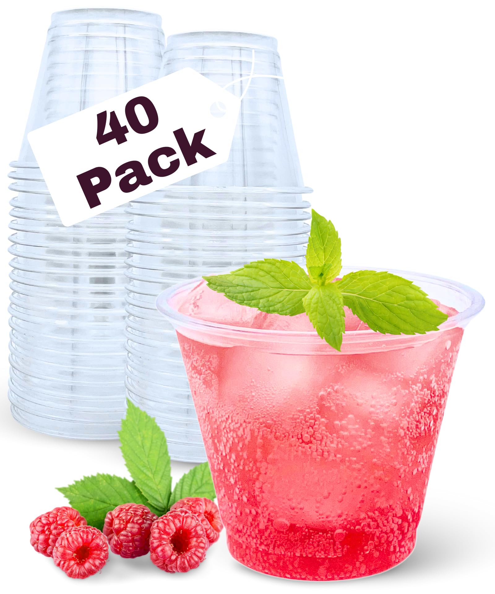 Aatriet 40 Pack 9 oz Clear Plastic Cups 9oz Clear Disposable Punch Cups Wine Glasses Sturdy Recylable Small