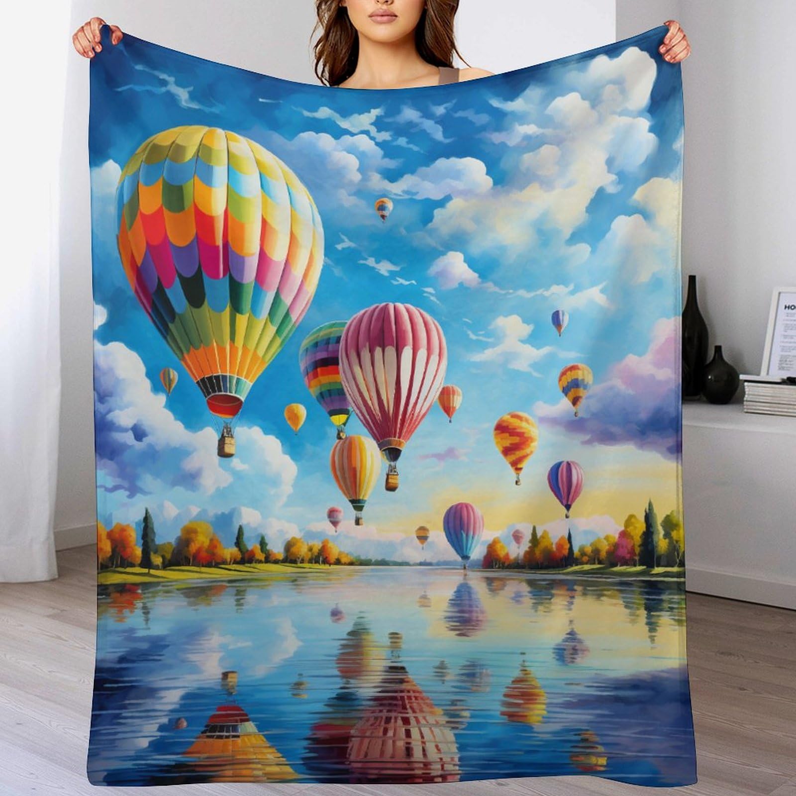 PAZZK Hot Air Balloon Throw Blankets Soft Warm Comfortable Throws for Couch Flannel Fluffy Blanket Bed Throw for Bedroom Couch Travel Kids Bedroom Accessories（130×180cm） — image 1