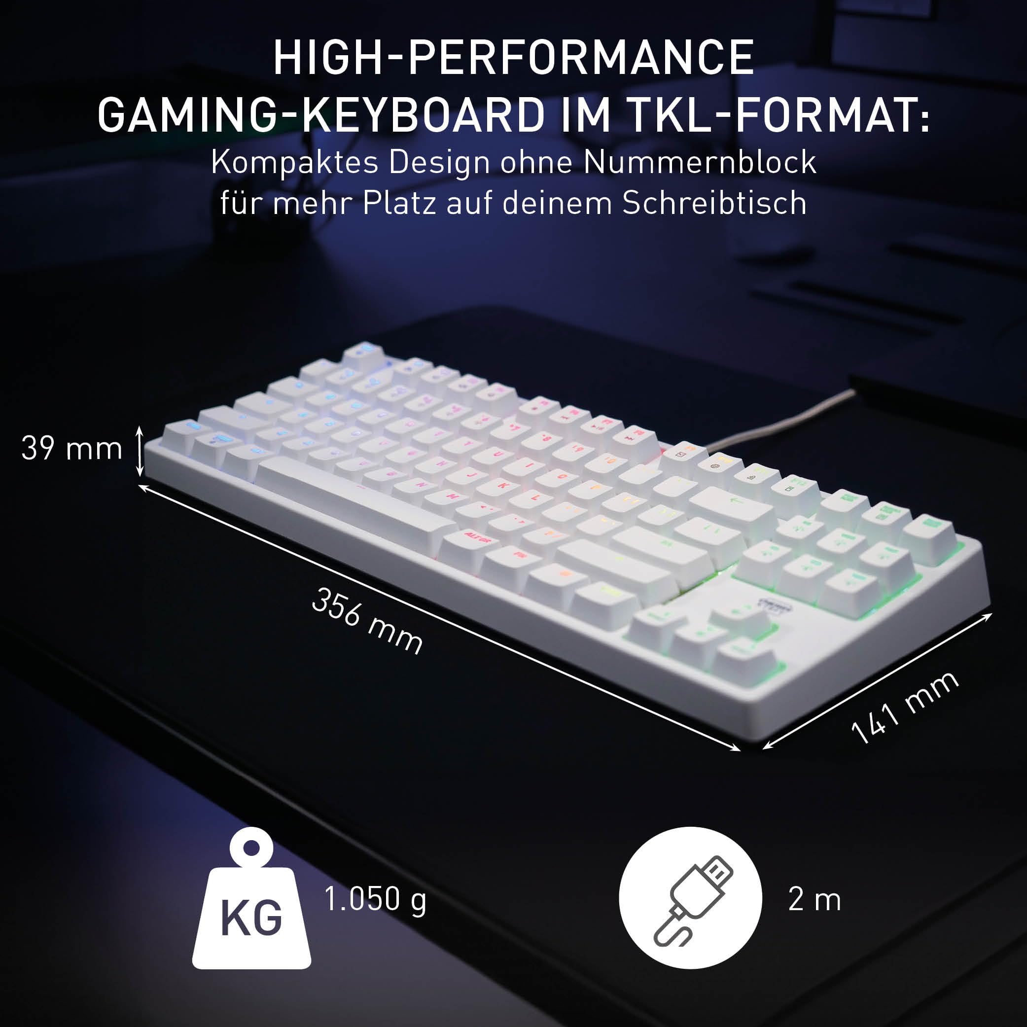 CHERRY XTRFY K4V2 TKL Kabelgebundene Gaming-Tastatur Deutsches Layout QWERTZ RGB-Beleuchtung Mechanische MX2A RED Switches Weiß